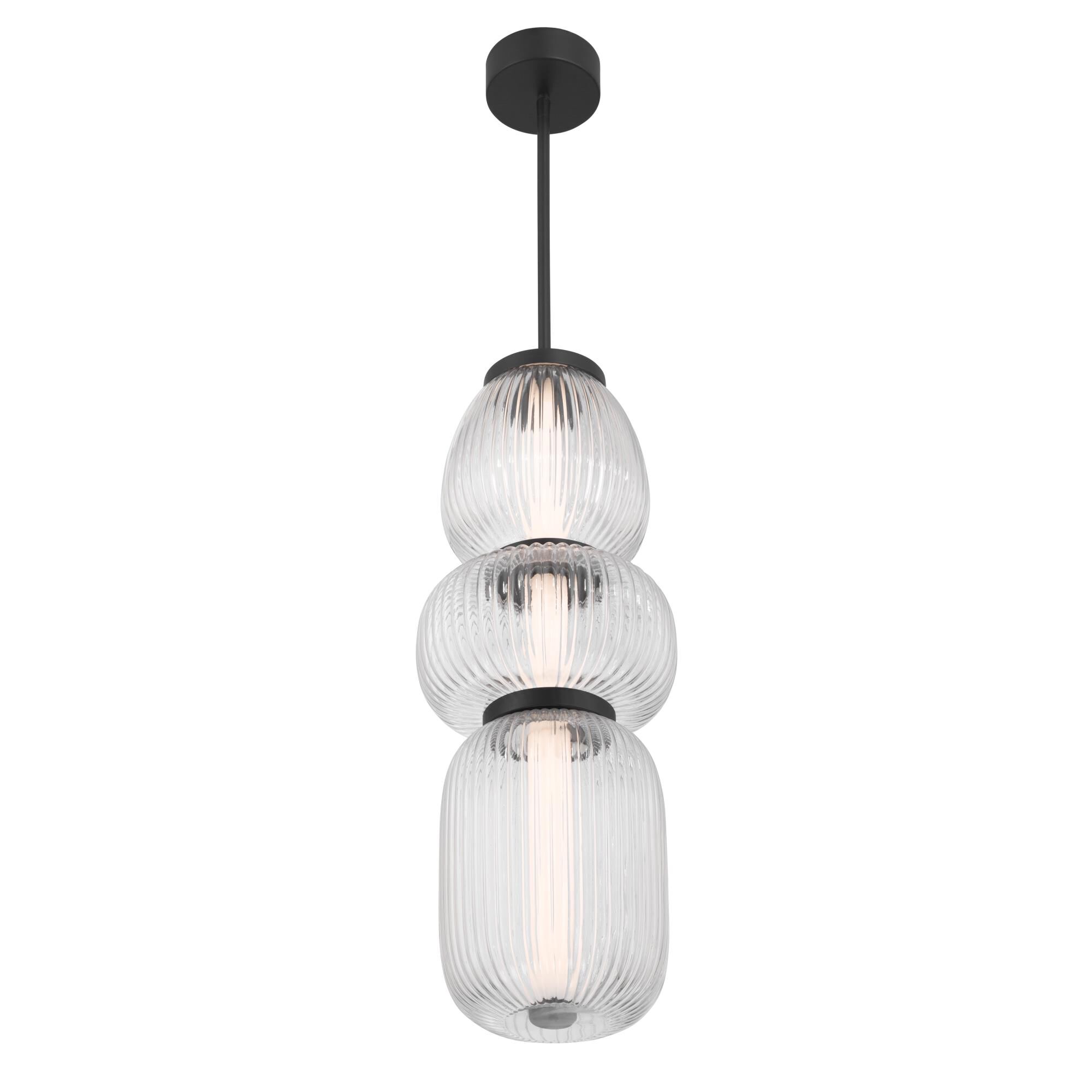 Shown in Dark Matte Black finish and Clear Ribbed glass