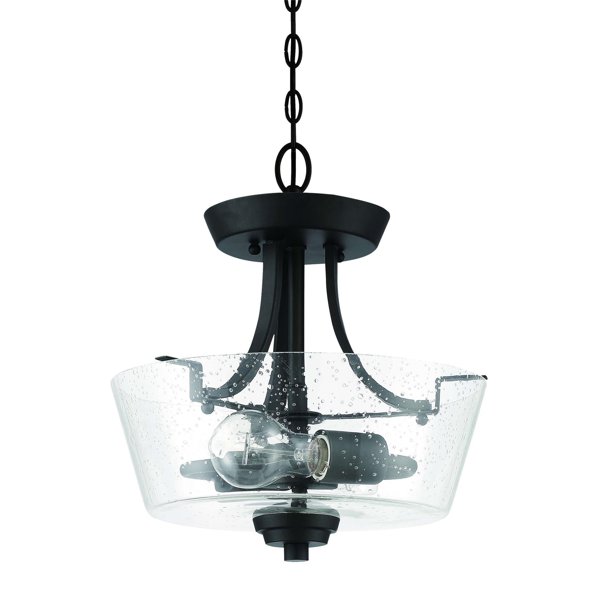 Shown in Espresso finish and Clear Seeded glass and Glass shade