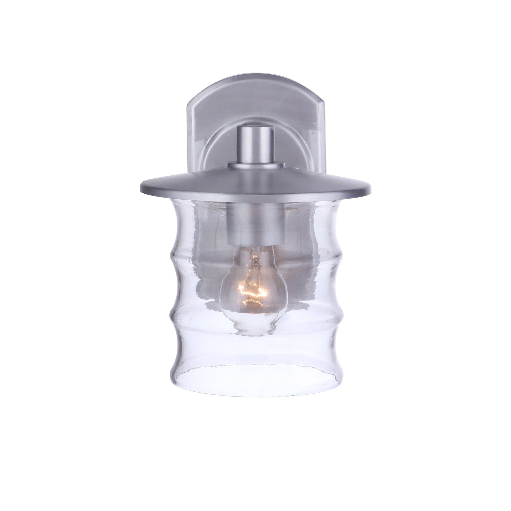 Shown in Satin Aluminum finish and Clear glass and Glass shade