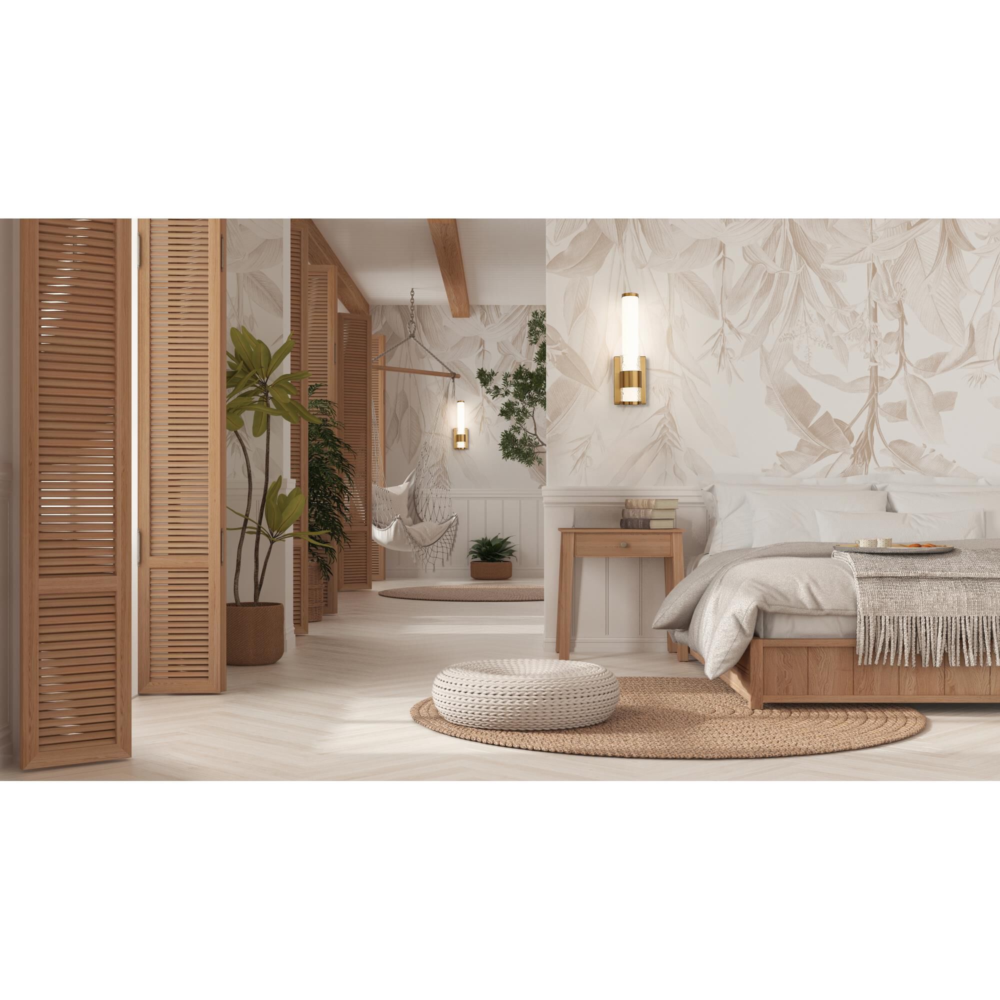 Shown in Modern Gold finish and Matte Opal glass and Matte Opal shade