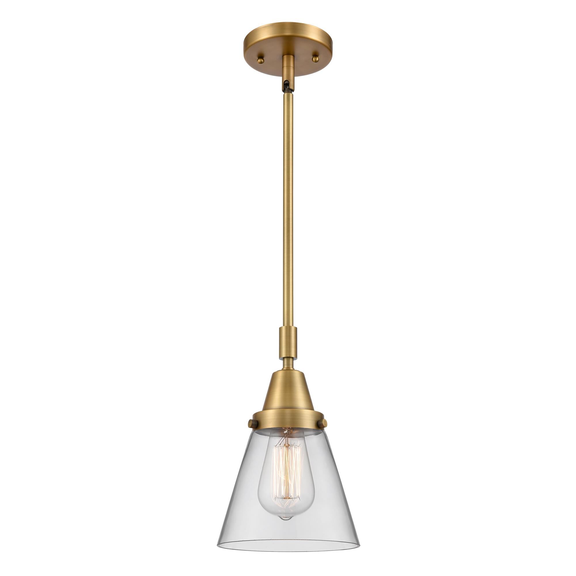 Shown in Brushed Brass finish and Clear Small Cone glass