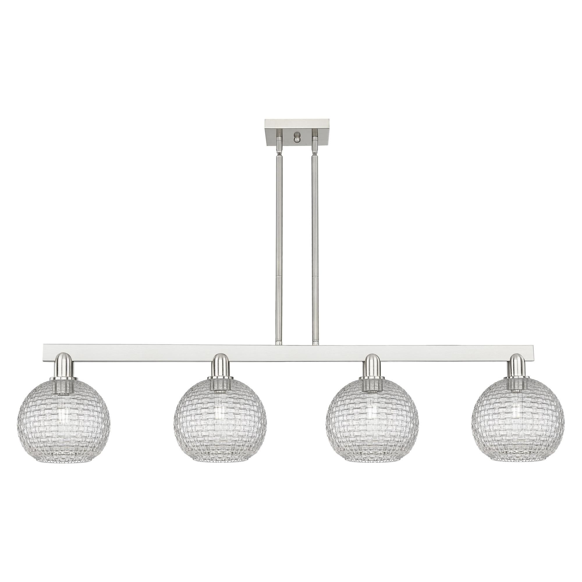 Shown in Brushed Satin Nickel finish and Clear Basketweave glass