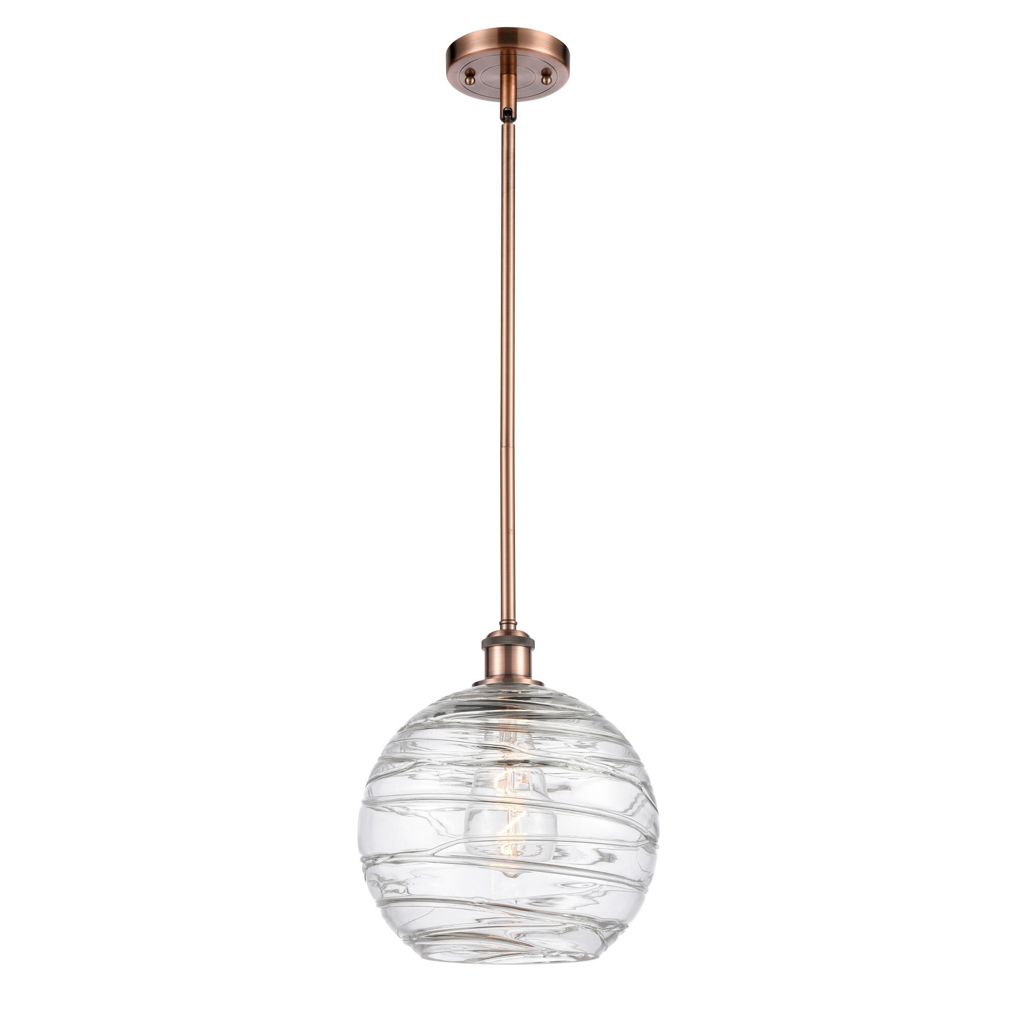 Shown in Antique Copper finish and Sphere glass and Glass shade