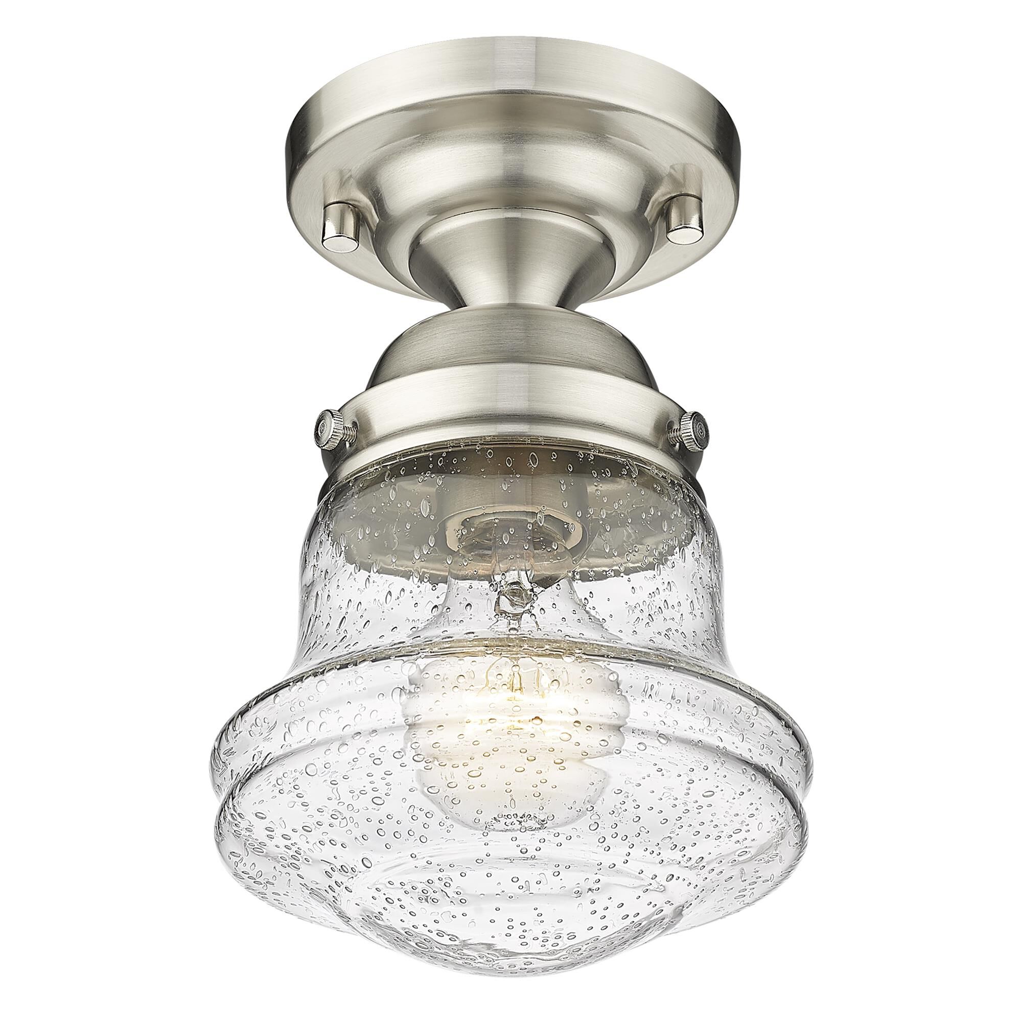 Shown in Brushed Nickel finish and Clear Seedy glass