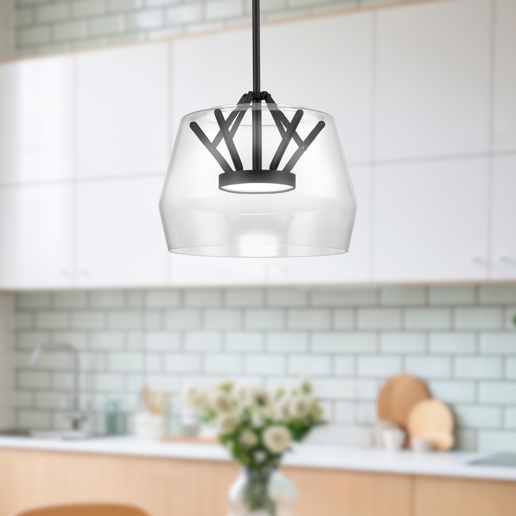 Shown in Black finish and Clear glass