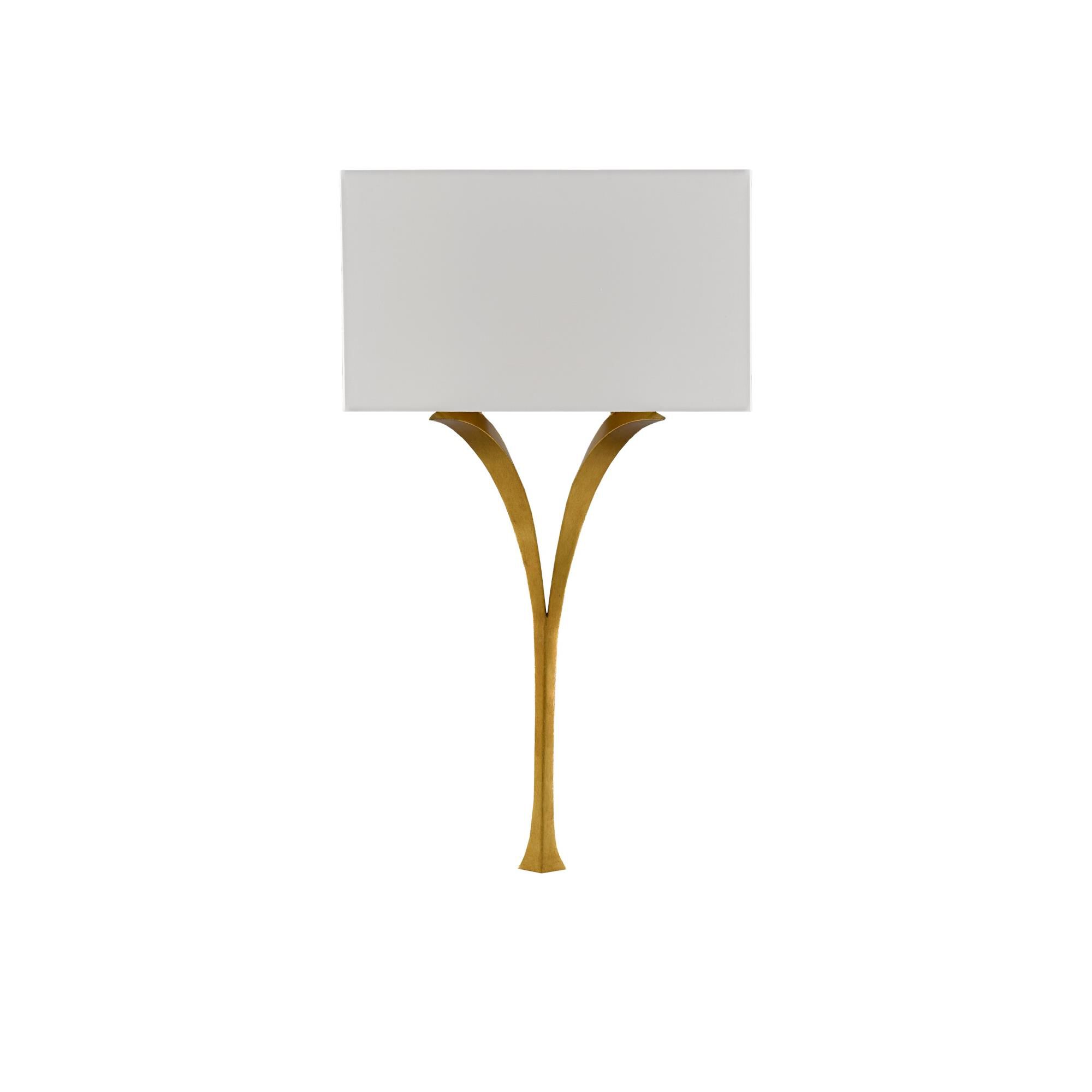 Shown in Antique Gold Leaf finish and White Linen shade