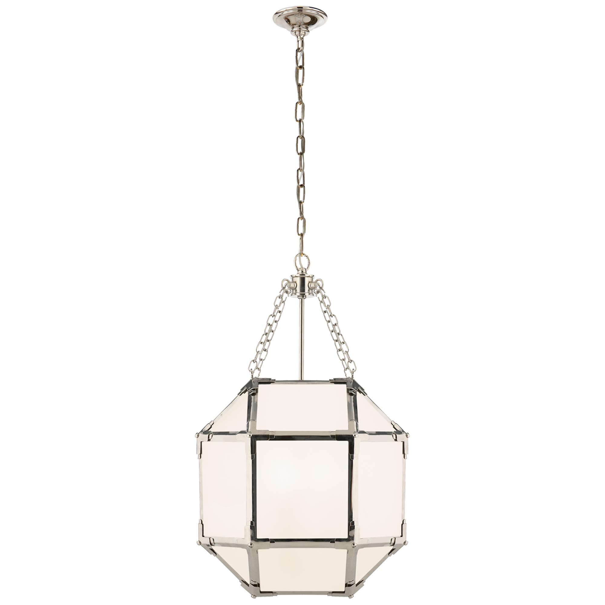 Shown in Polished Nickel finish and White glass and White Glass shade