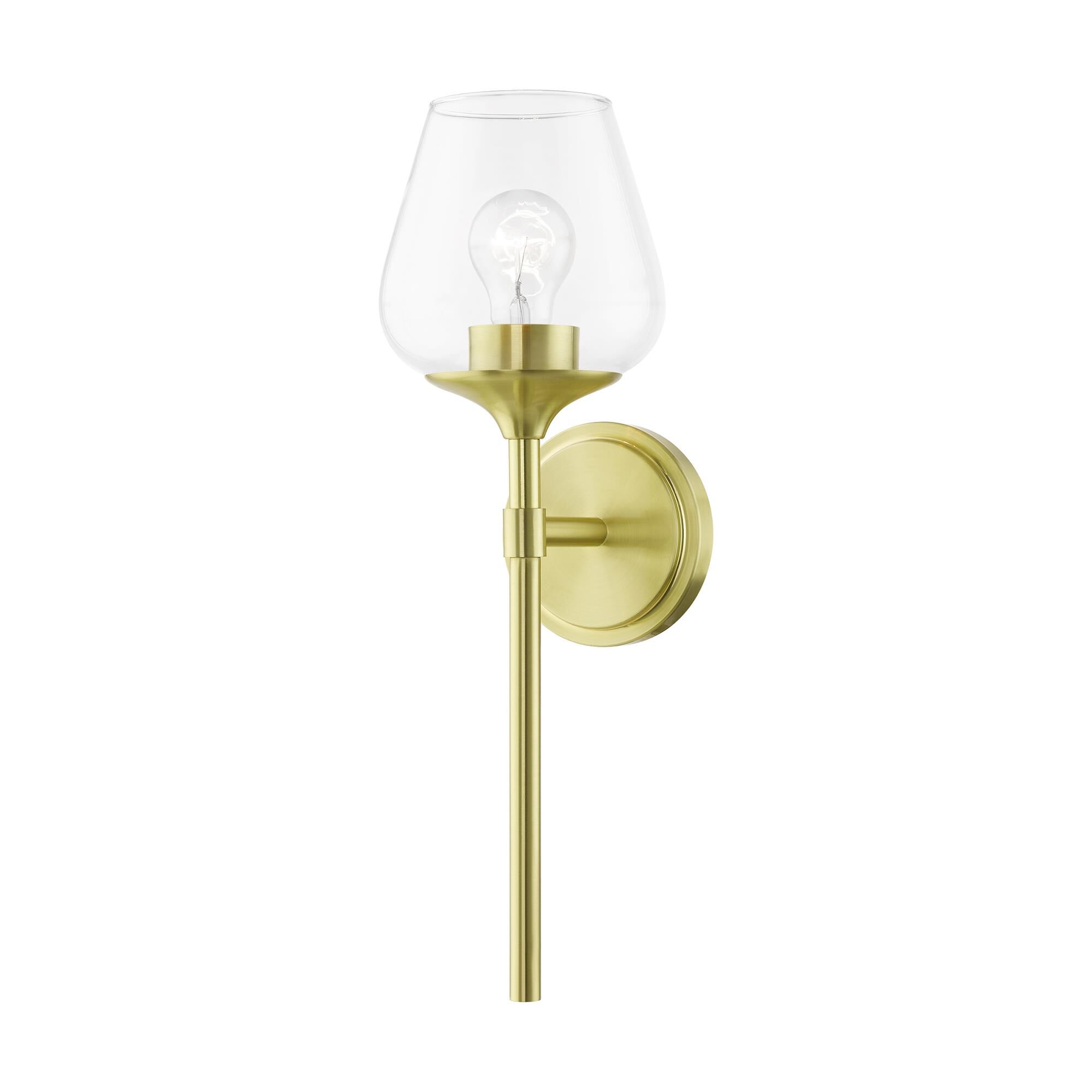 Shown in Satin Brass finish and Clear glass