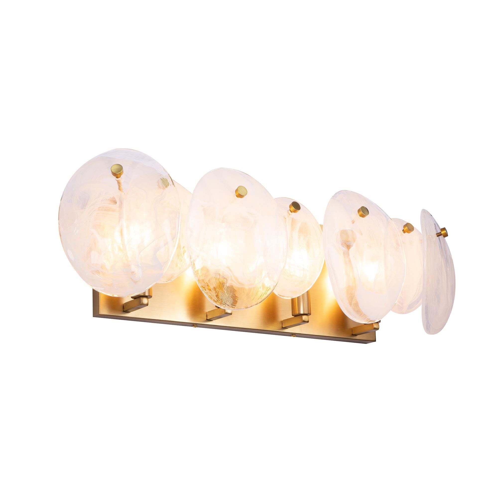 Shown in Brushed Brass finish and Wispy White Murano Style glass