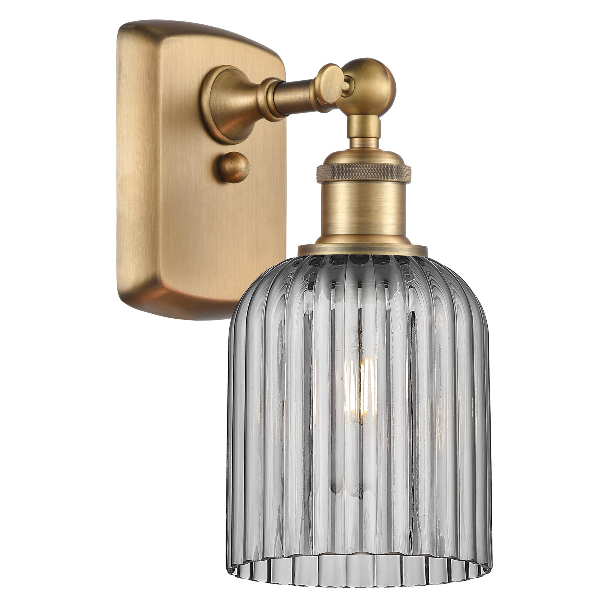 Shown in Brushed Brass finish and Light Smoke shade