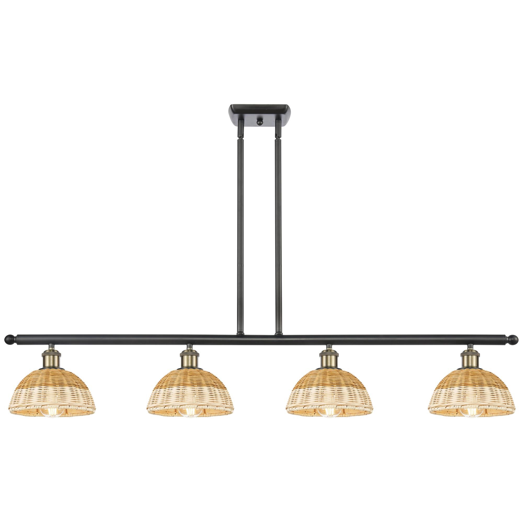 Shown in Black Antique Brass finish and Natural shade