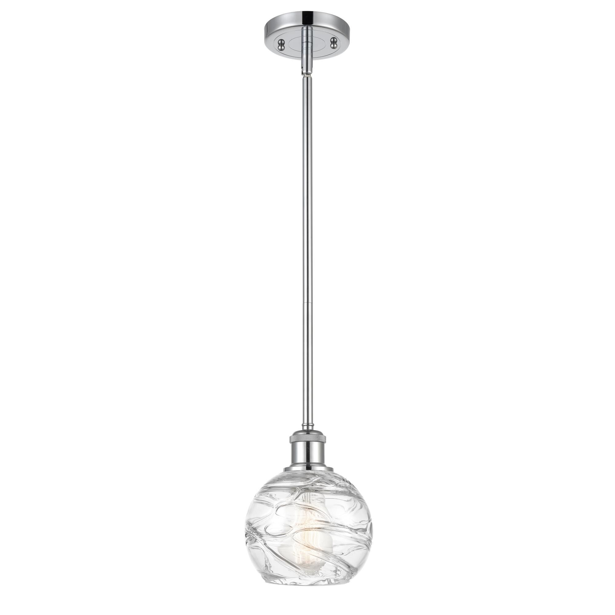 Shown in Polished Chrome finish and Clear Deco Swirl glass