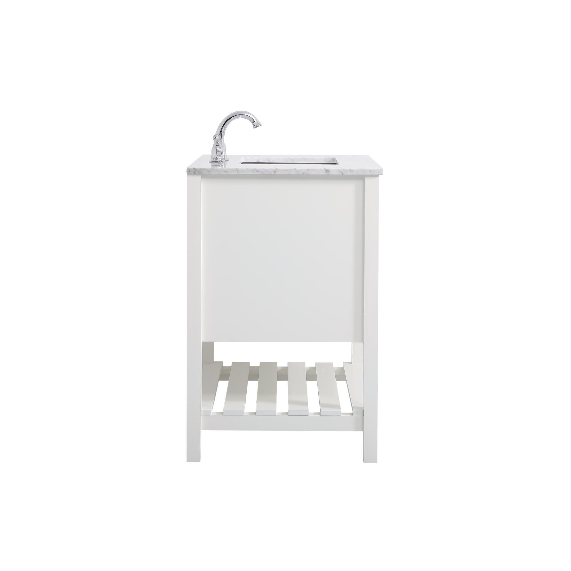 Shown in White And Brushed Nickel With Carrara White Marble finish