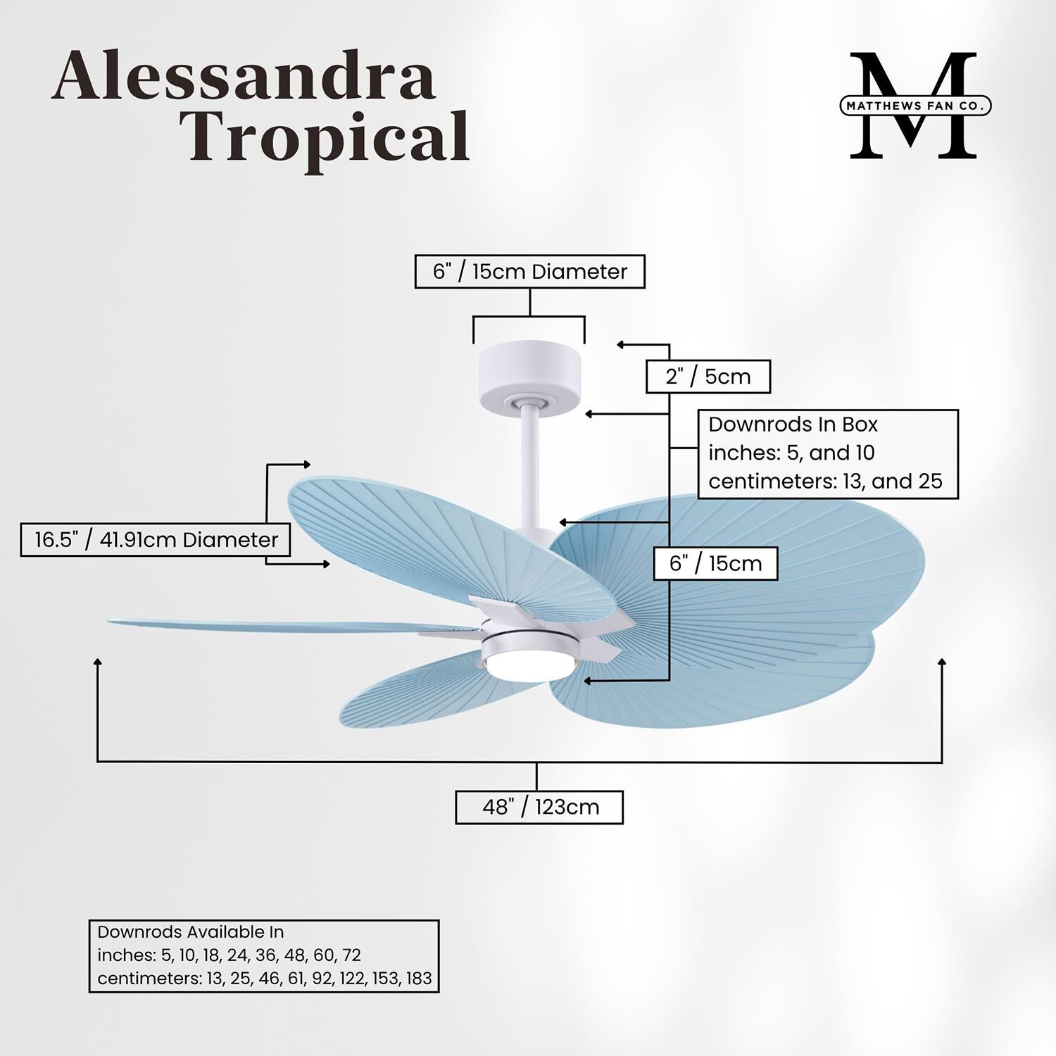 Alessandra Tropical Outdoor Rated 48 Inch Ceiling Fan with Light Kit by Matthews Fan Company