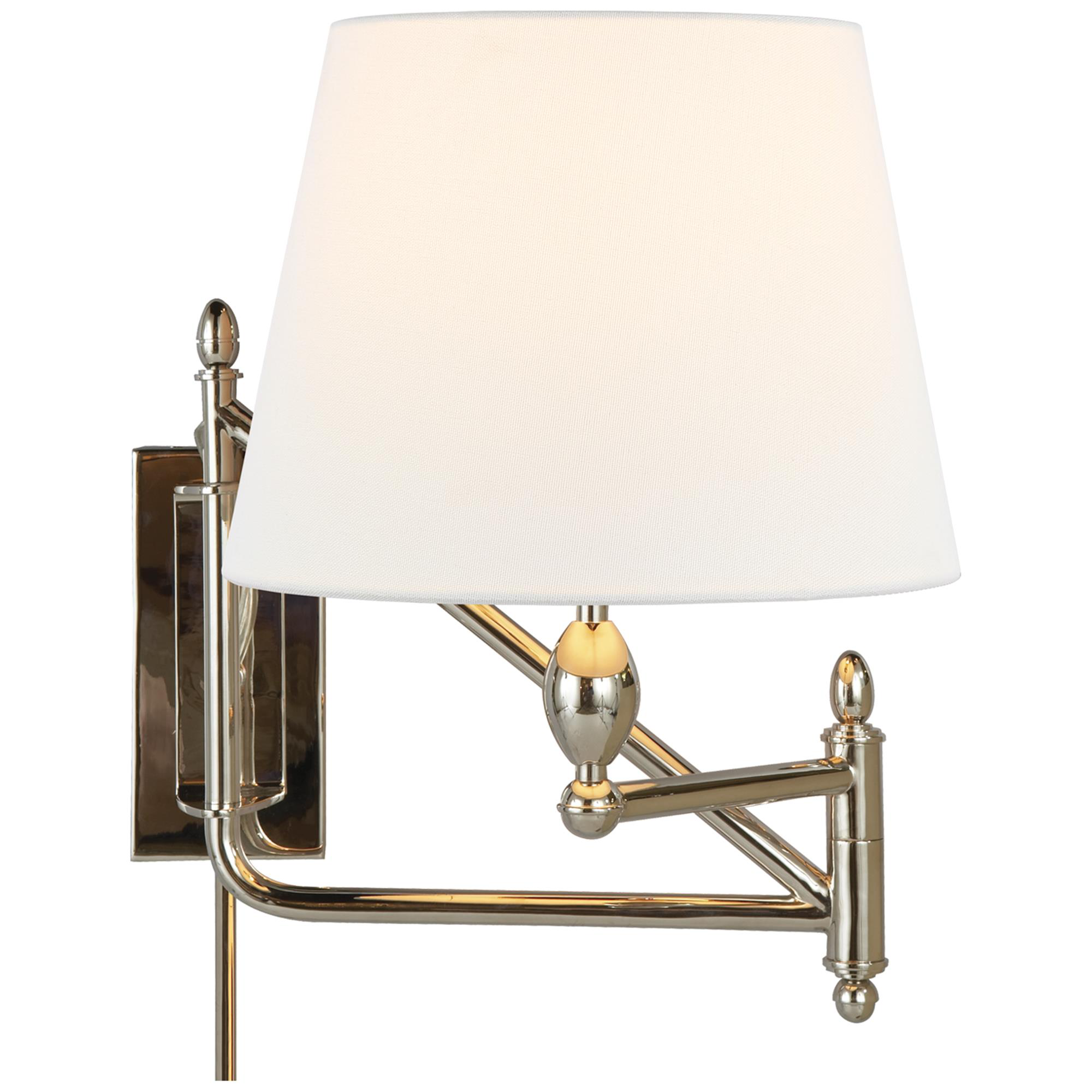 Shown in Polished Nickel finish and Linen shade