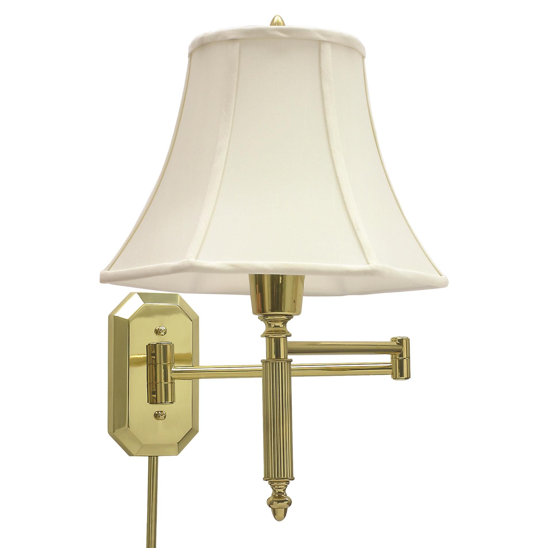 Shown in Polished Brass finish and Off-White Linen Softback shade