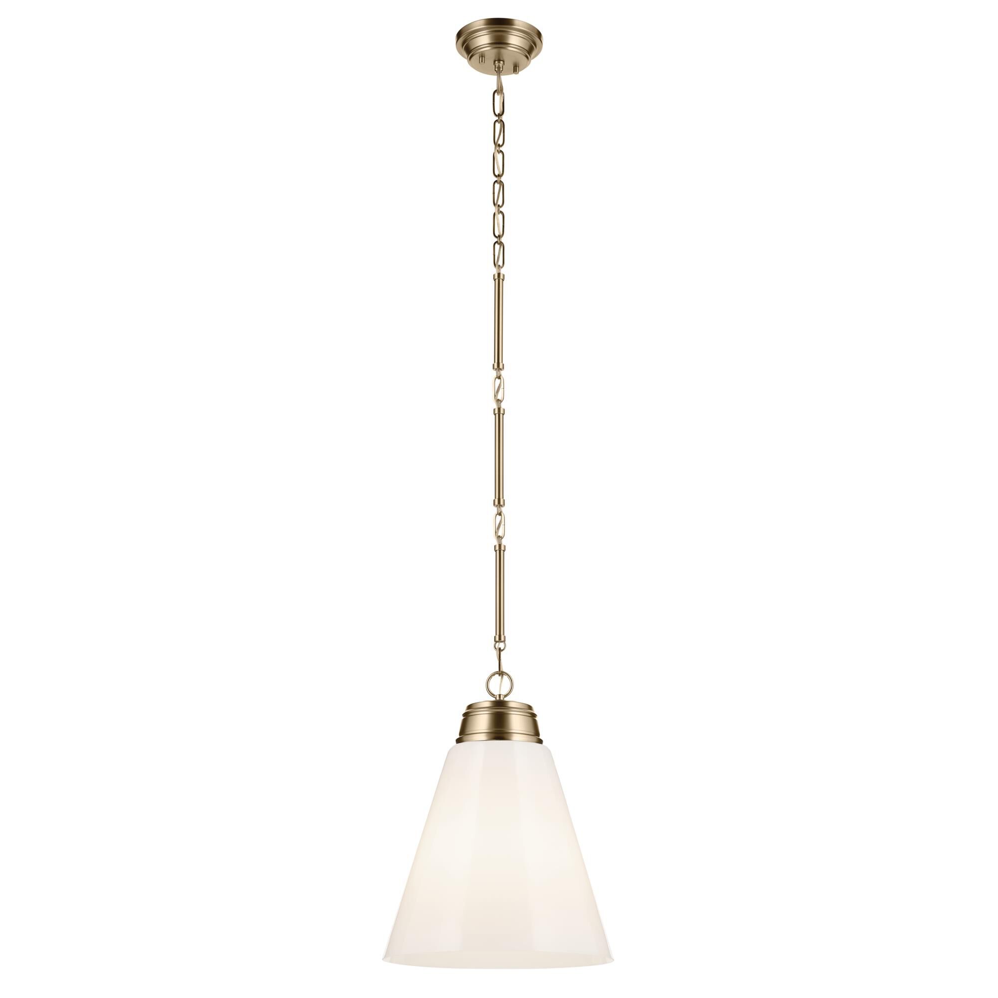 Shown in Champagne Bronze finish and Opal glass