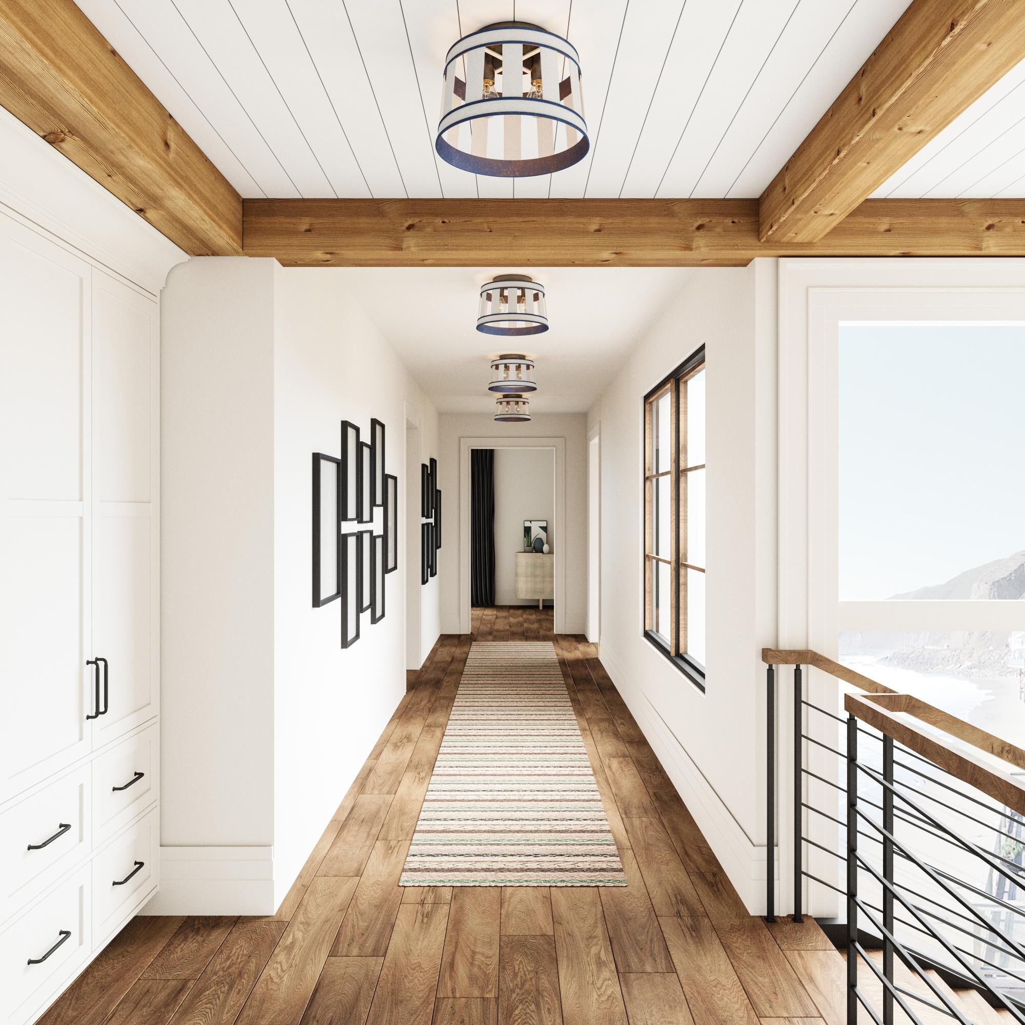 Shown in White finish and White Burlap and Metal shade