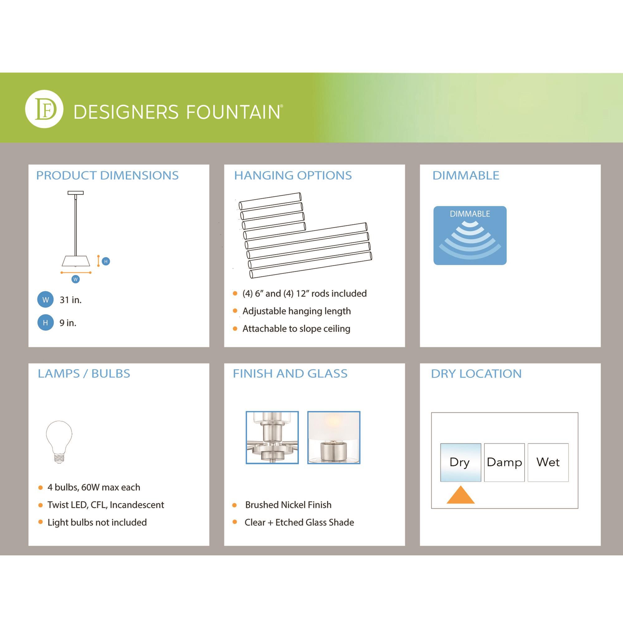 Cedar Lane 31 Inch 4 Light Linear Suspension Light by Designers Fountain
