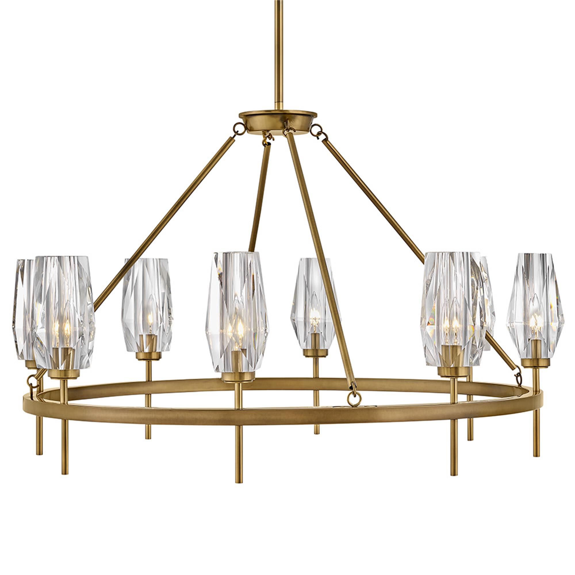 Shown in Heritage Brass finish and Faceted Clear Crystal glass