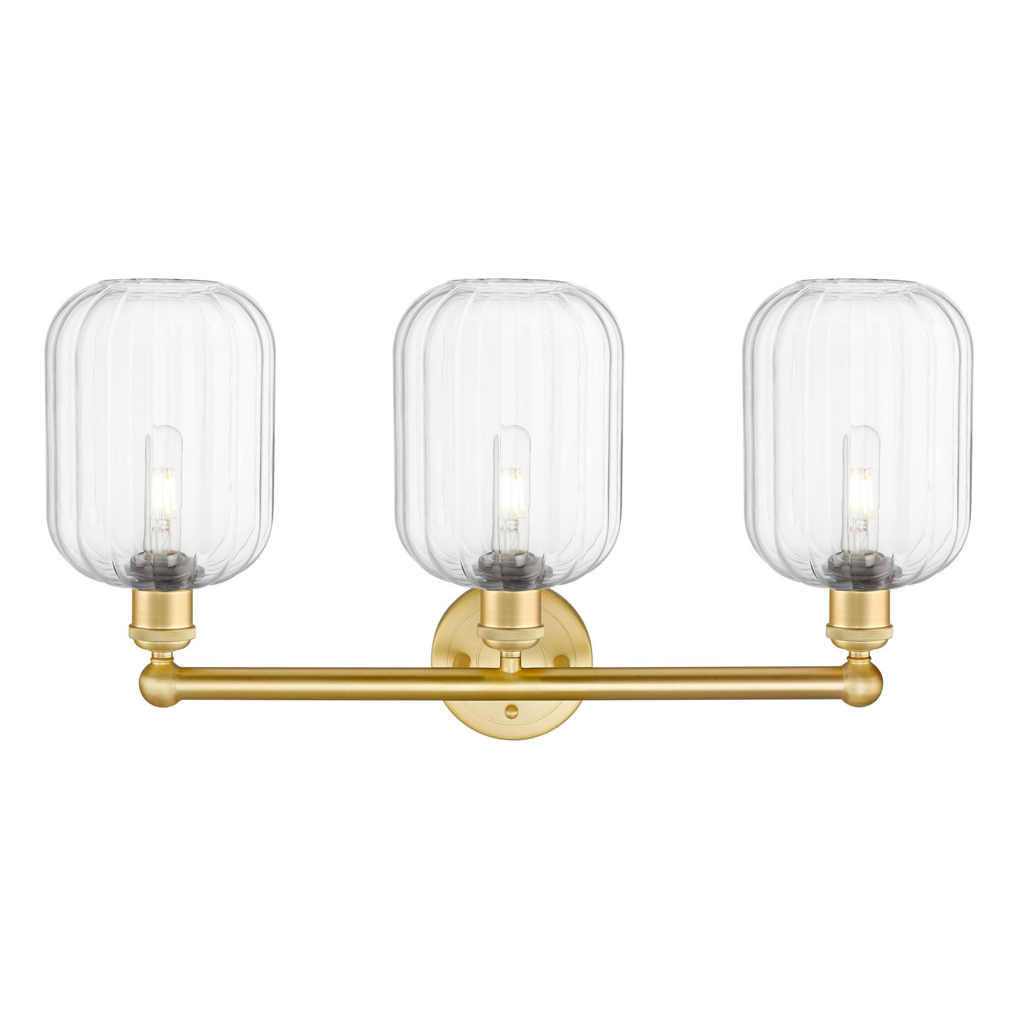Shown in Satin Gold finish and Clear glass