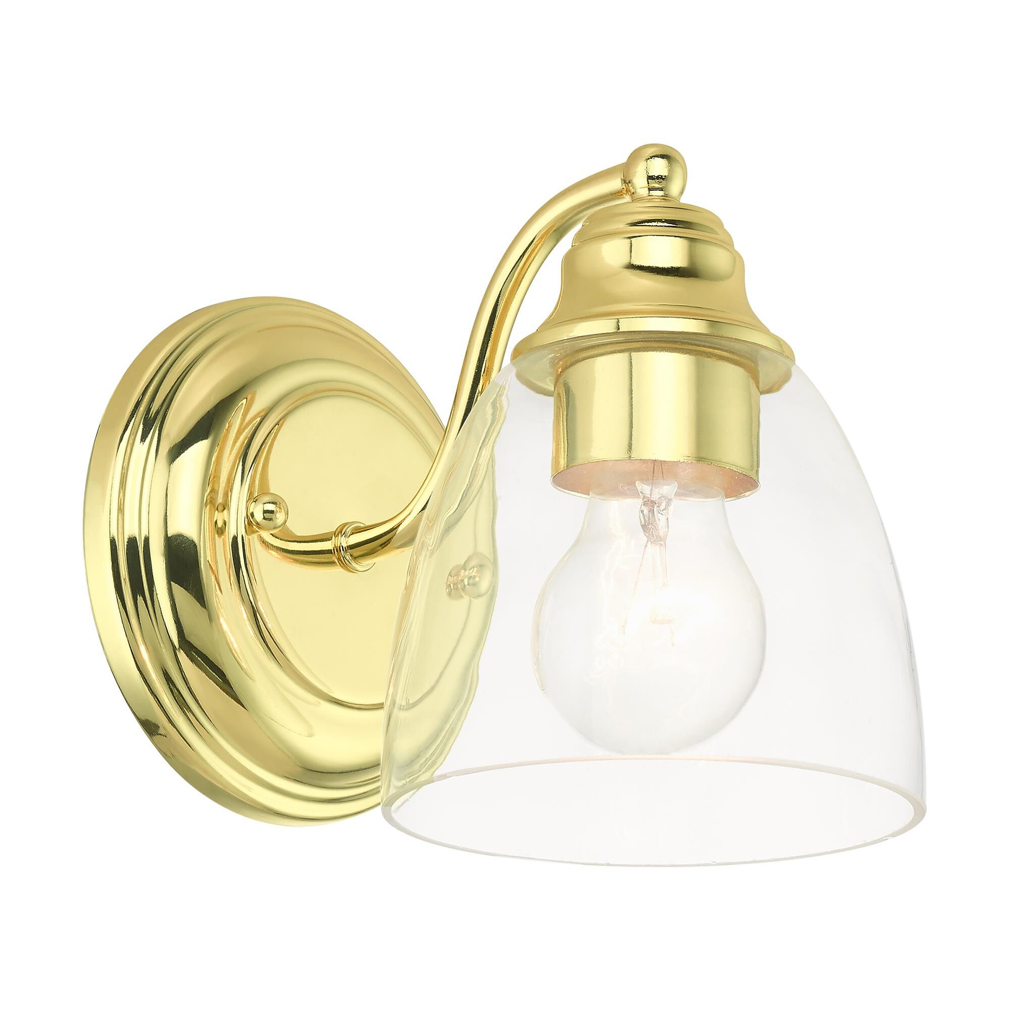 Shown in Polished Brass finish and Hand Blown Clear glass