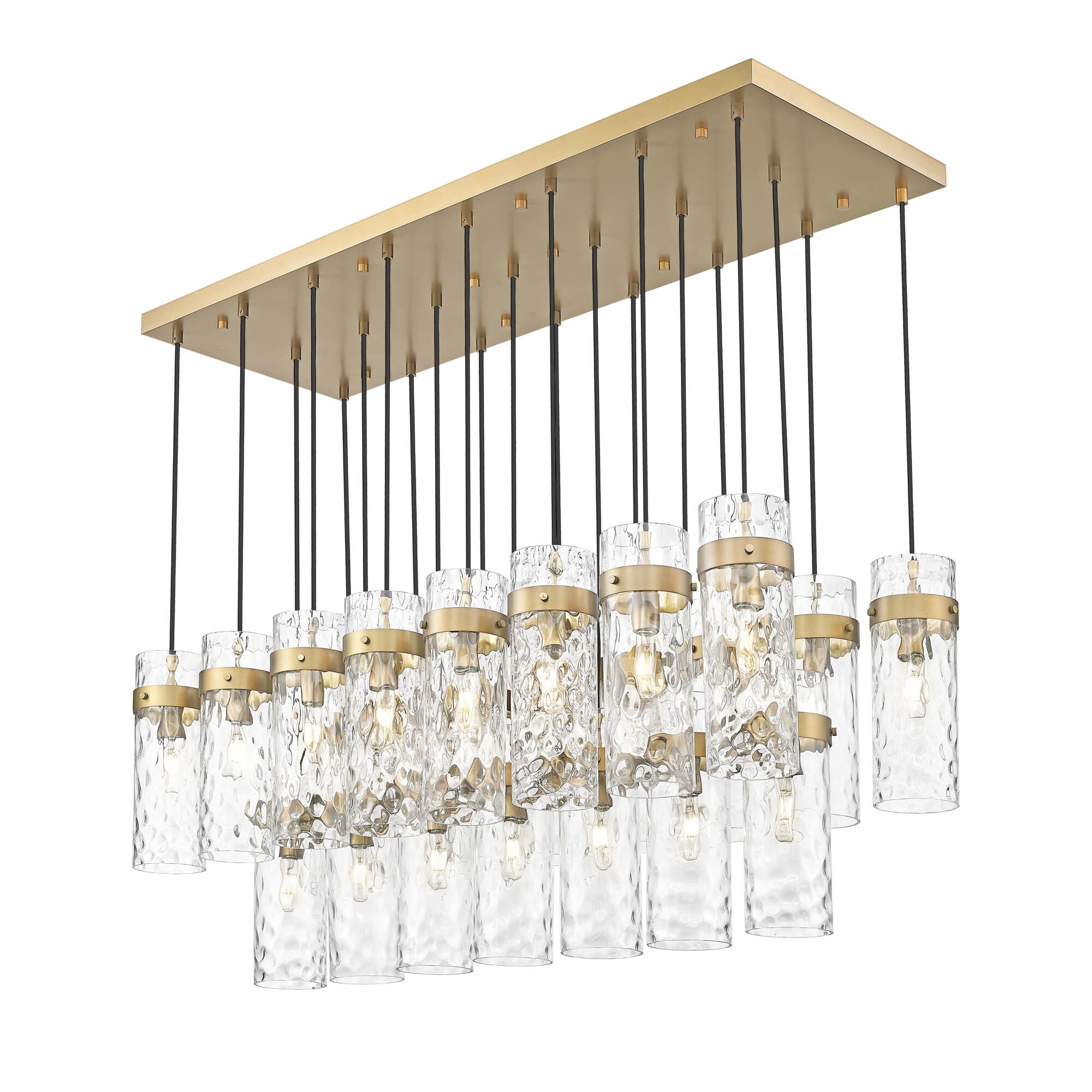 Shown in Rubbed Brass finish and Clear Water glass and Clear Water shade