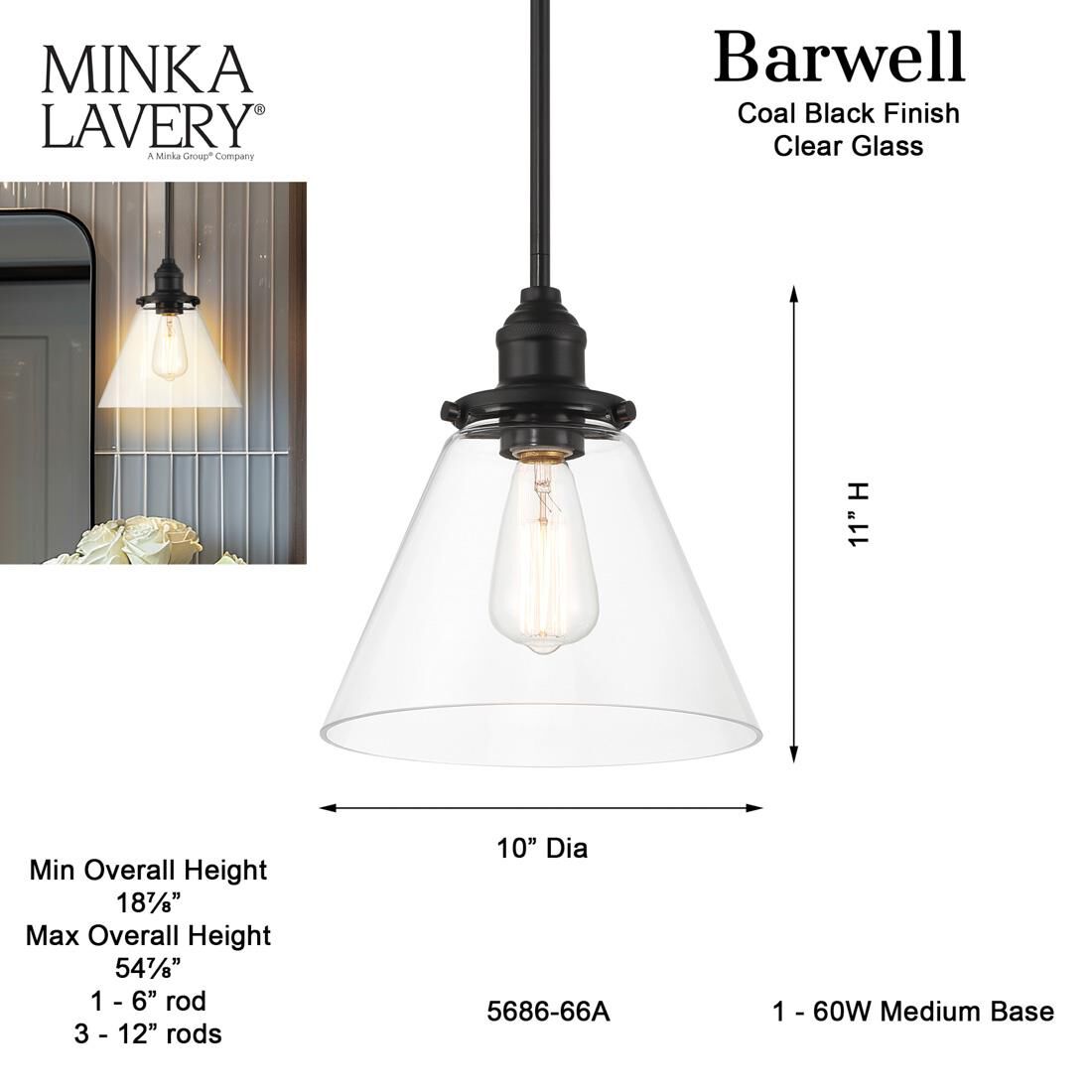 Shown in Coal finish and Clear glass