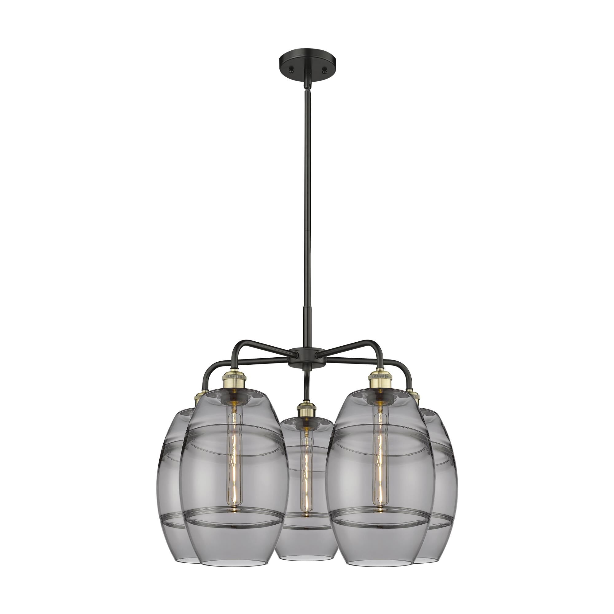 Shown in Black Antique Brass finish and Light Smoke glass