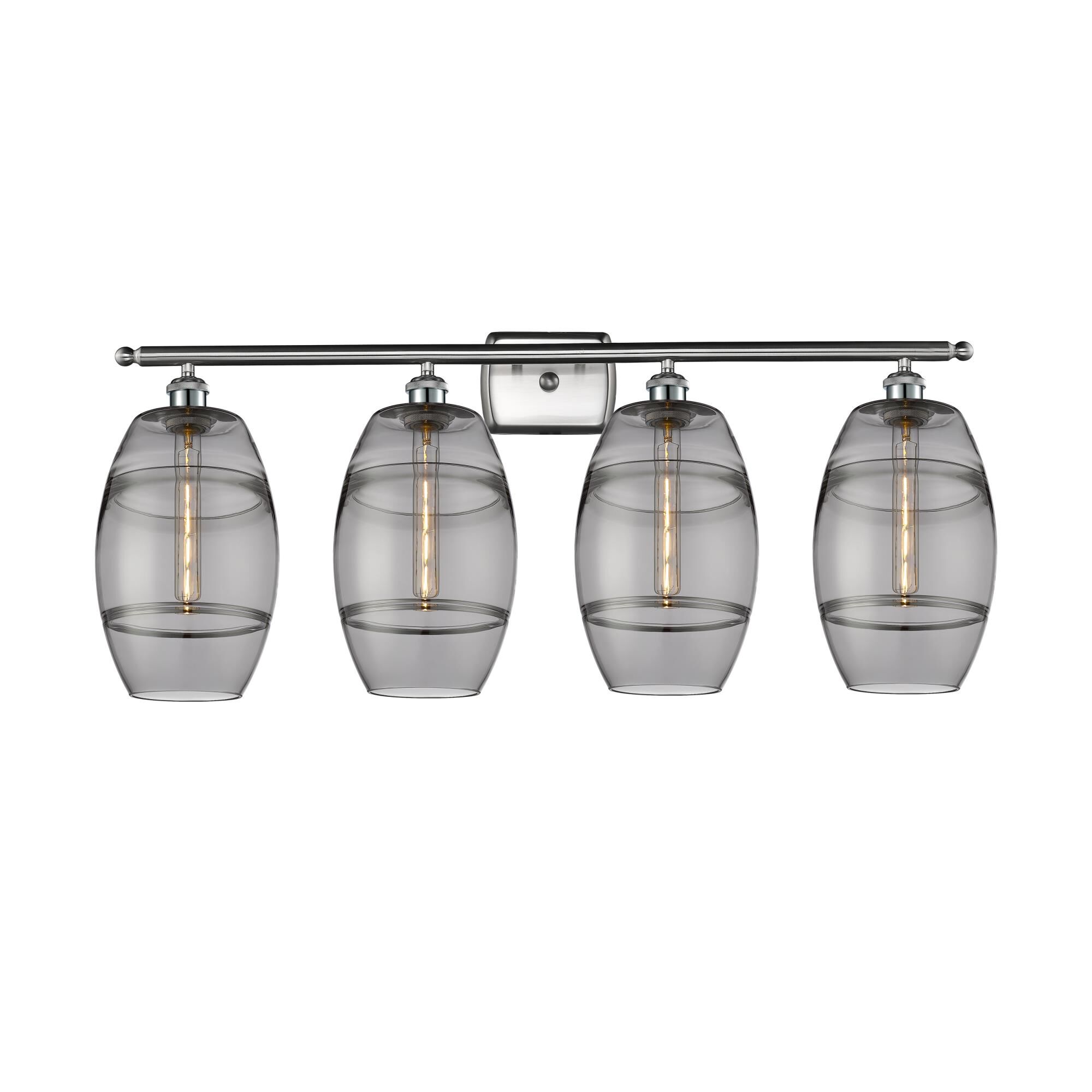 Shown in Brushed Satin Nickel finish and Light Smoke glass