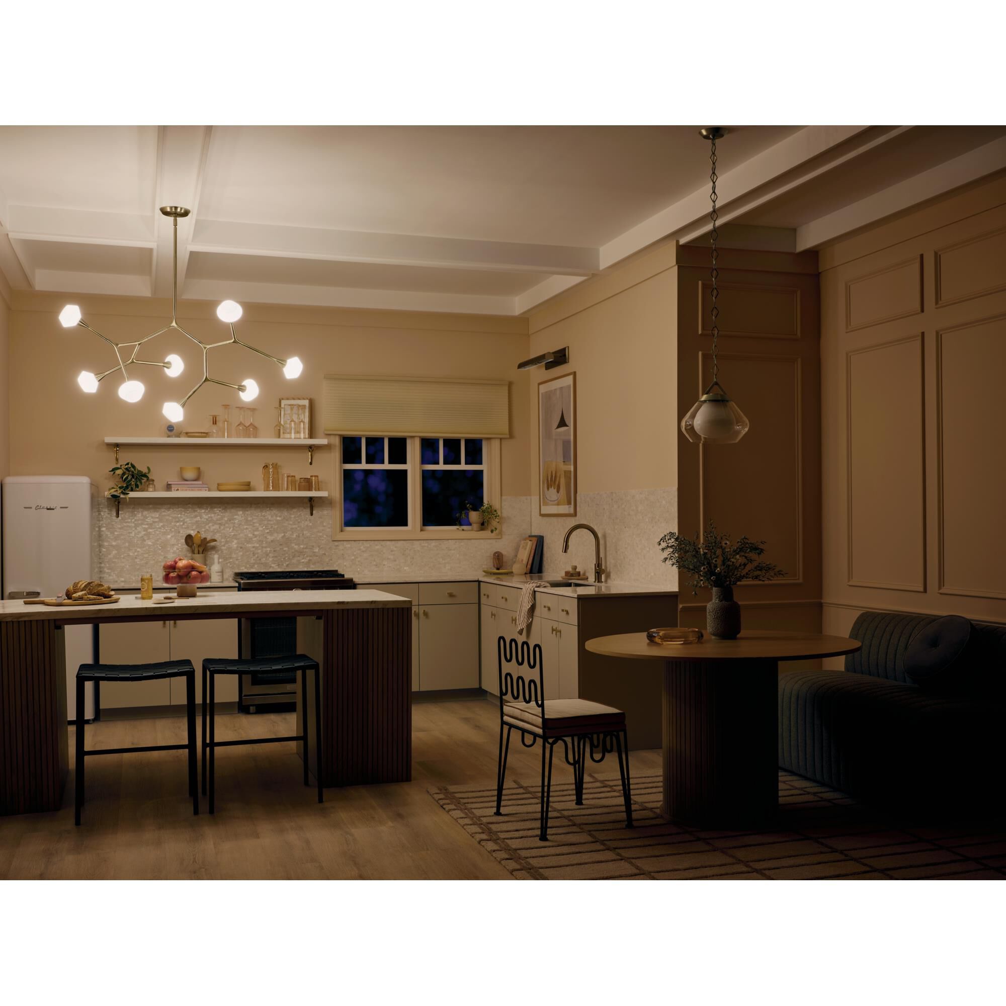 Shown in Champagne Bronze finish and Opal glass