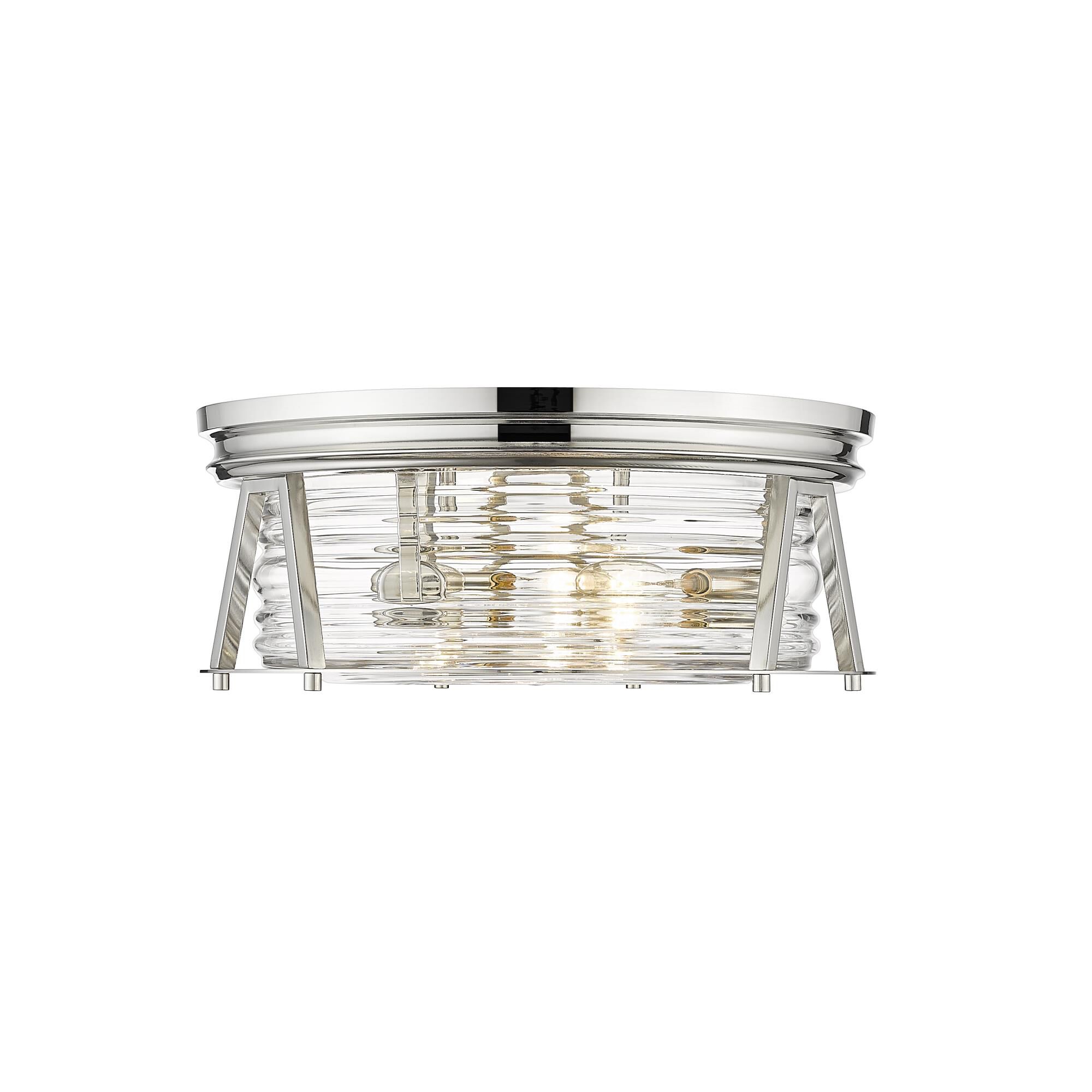 Shown in Polished Nickel finish and Glass shade