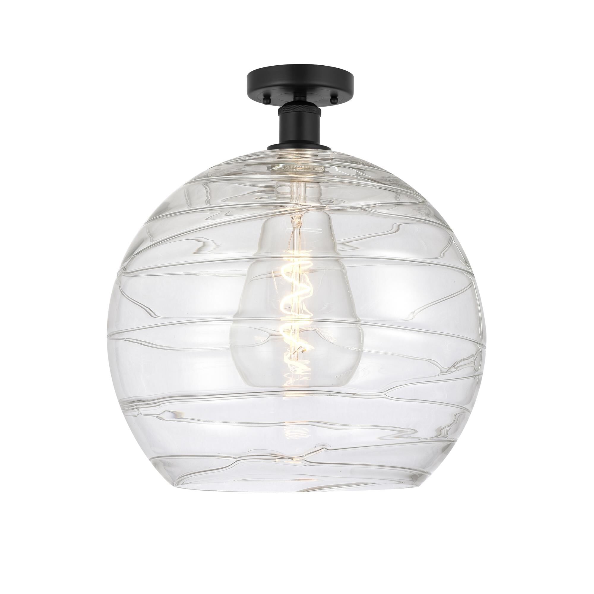 Shown in Matte Black finish and Clear Deco Swirl glass