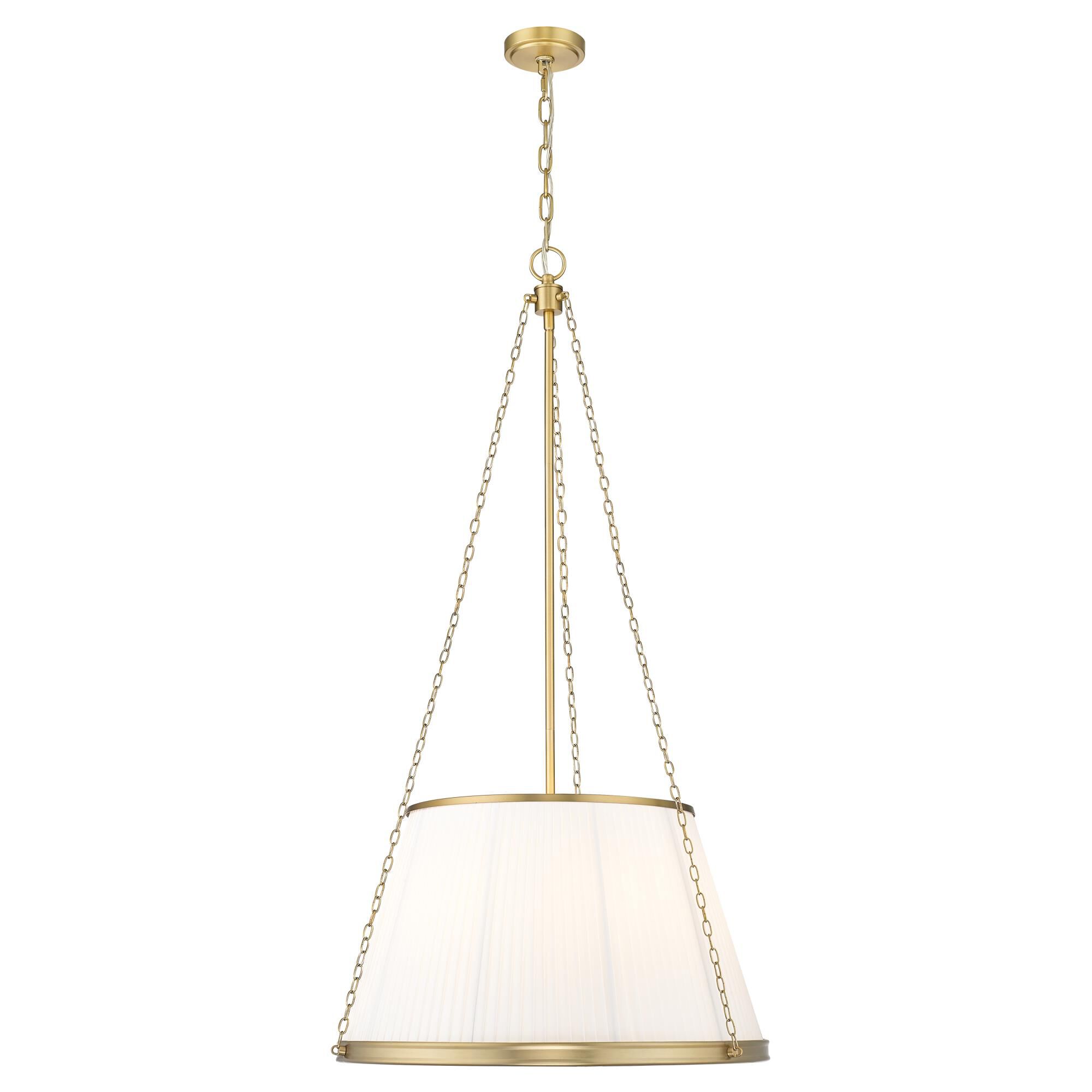 Shown in Modern Gold finish and White glass and White shade
