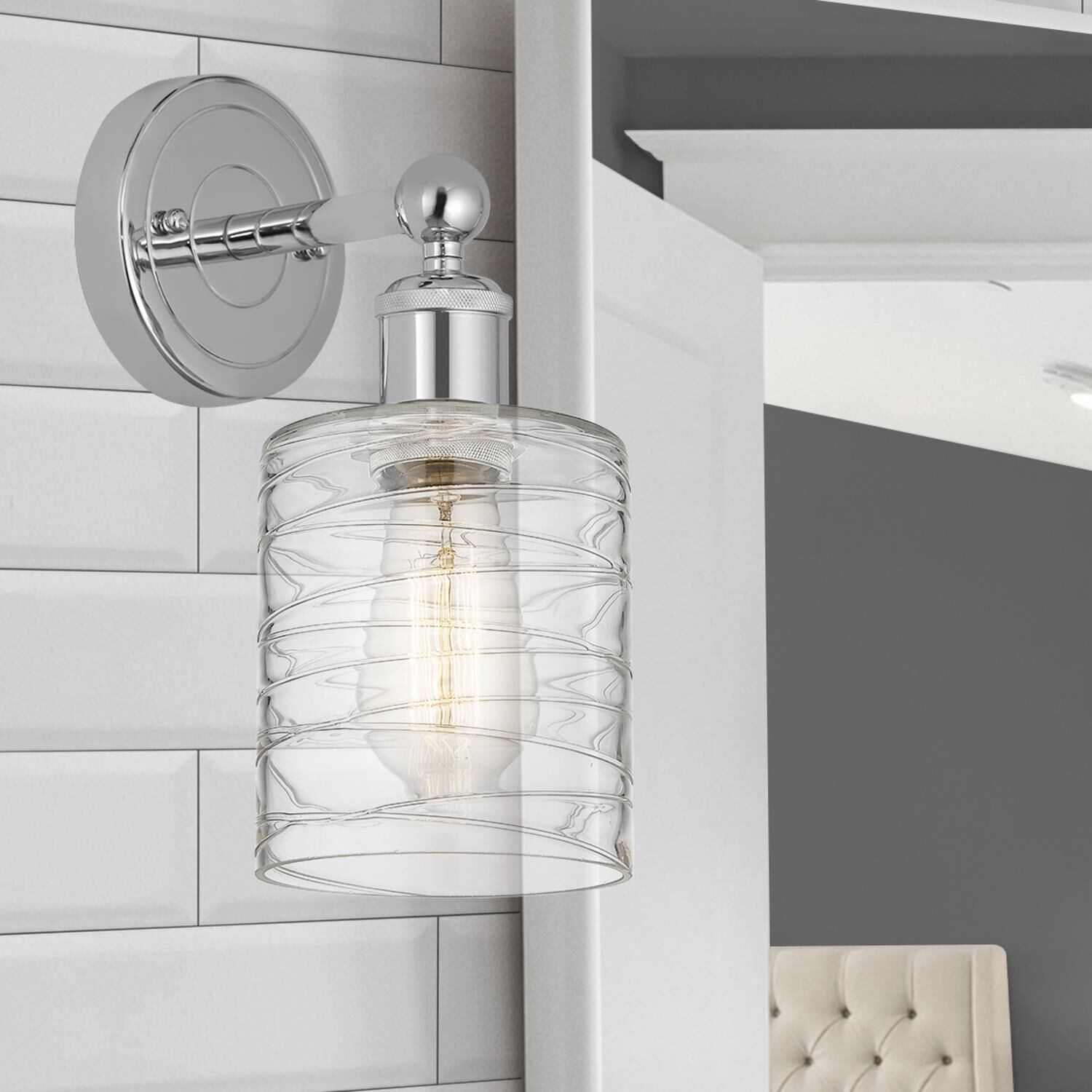 Shown in Polished Chrome  finish and Deco Swirl glass