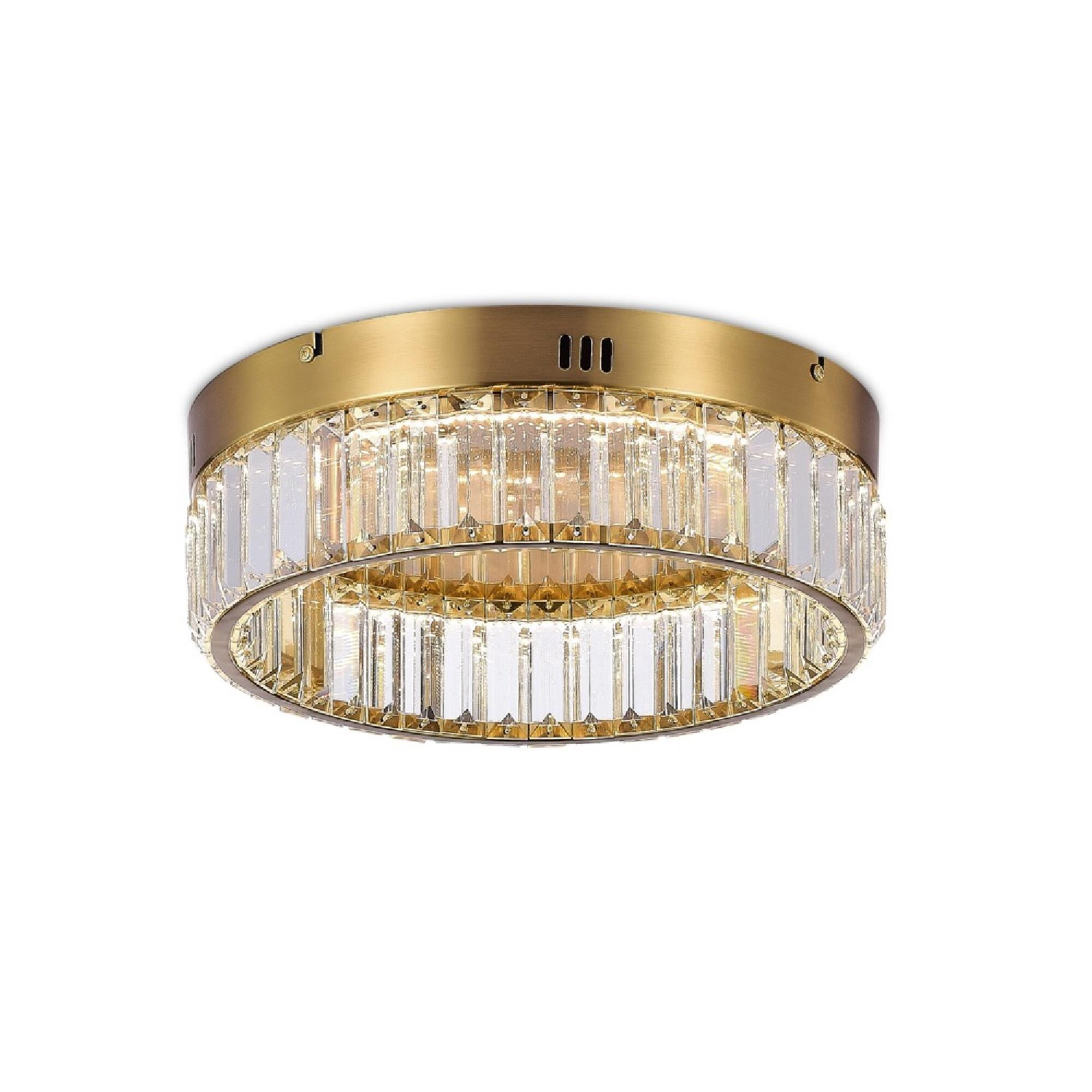 Shown in Brushed Brass finish and Clear Crystal glass