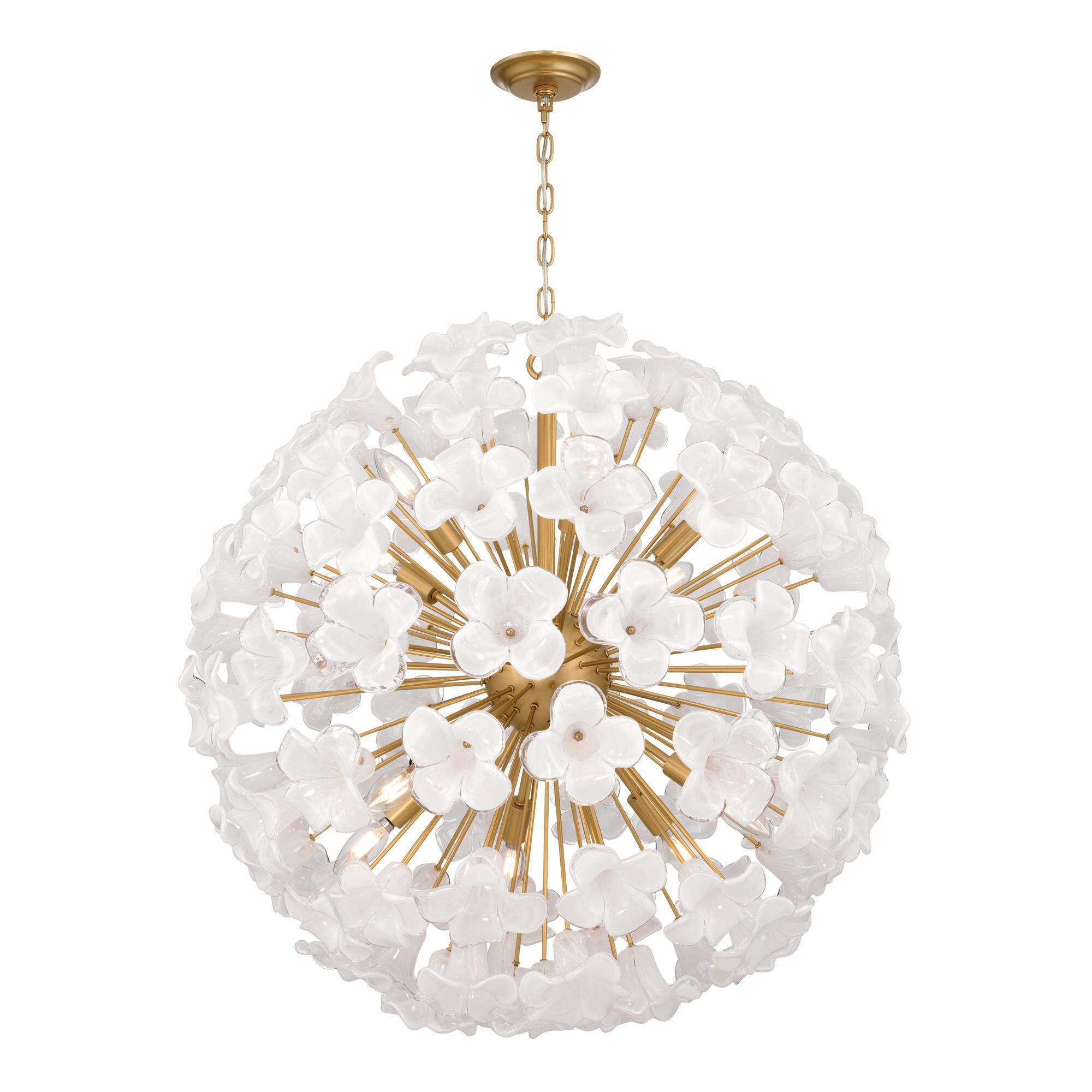 Shown in Legacy Brass finish and White Swirl glass