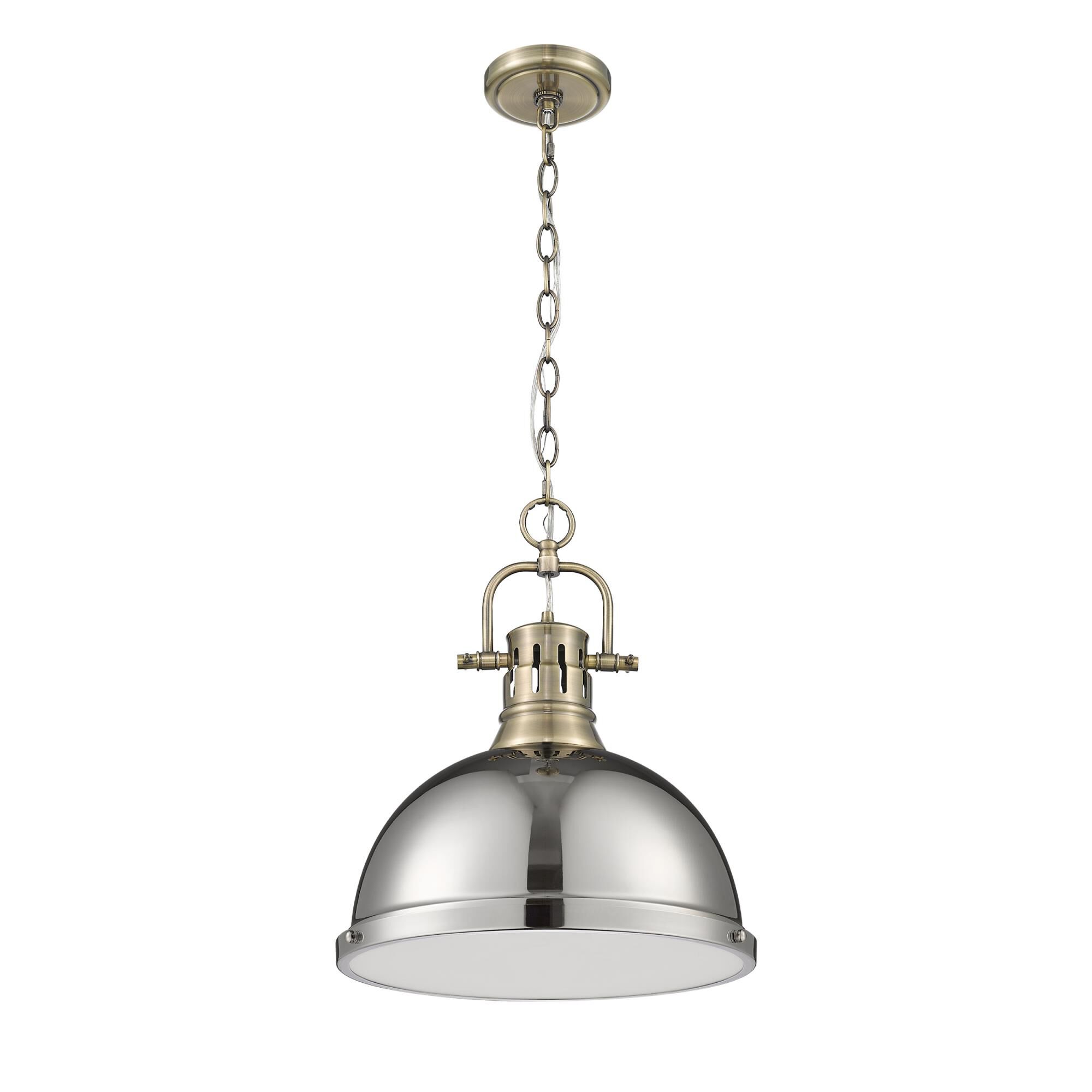 Shown in Aged Brass finish and Chrome shade