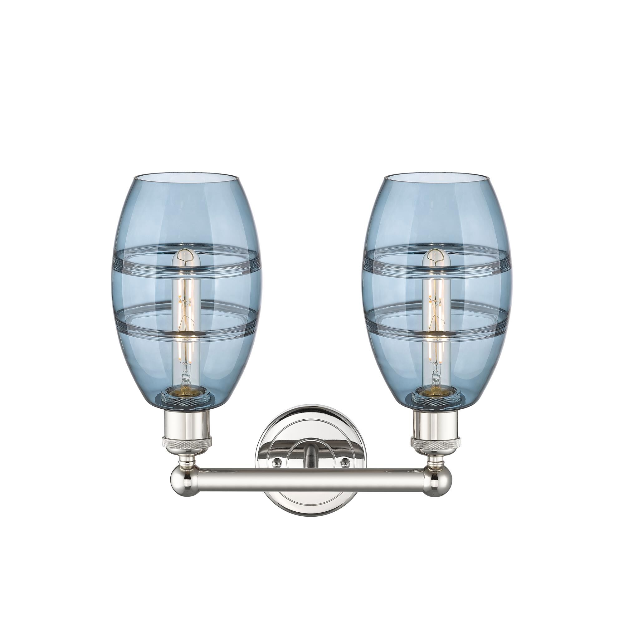 Shown in Polished Nickel finish and Princess Blue glass