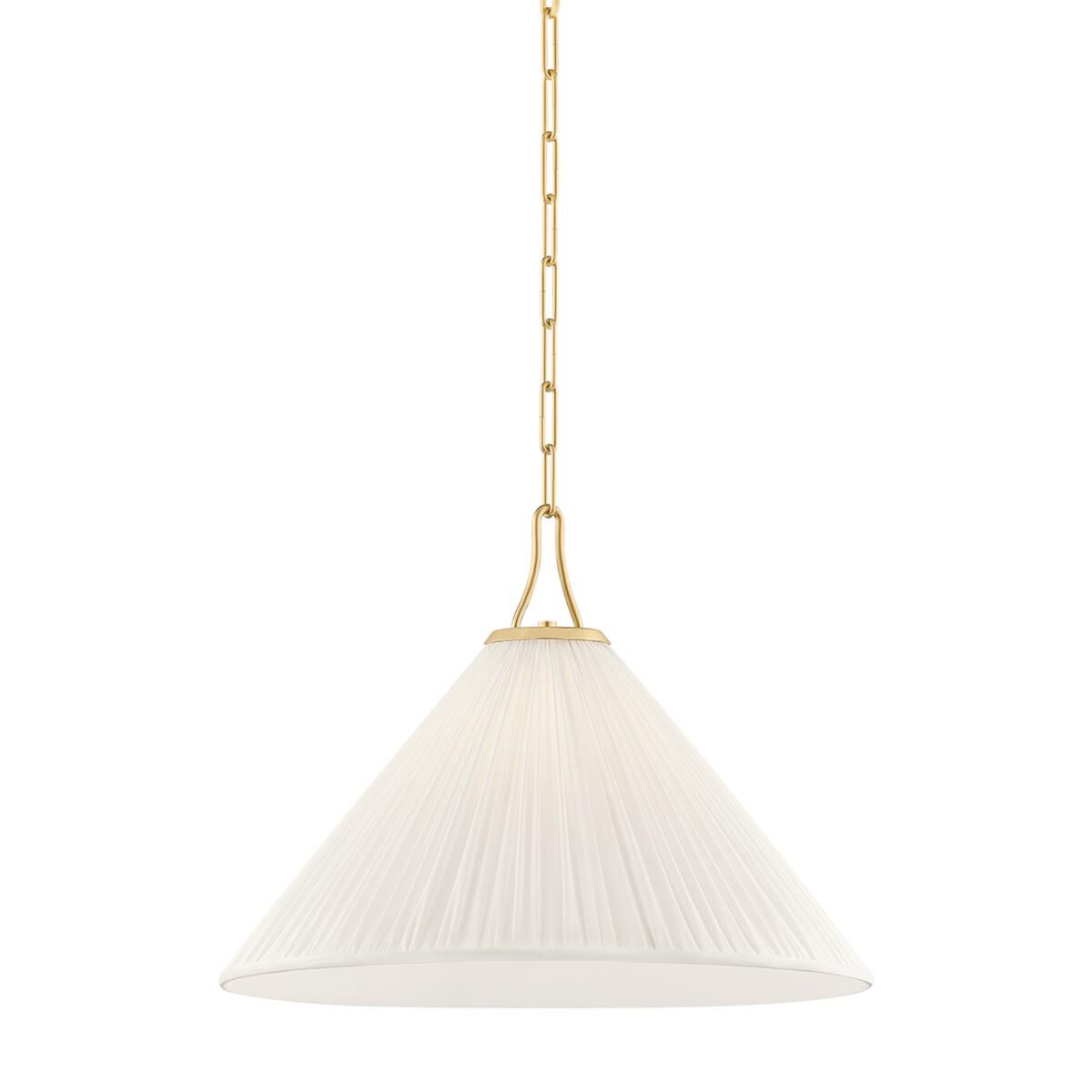 Shown in Aged Brass finish and Faux Silk Fabric shade