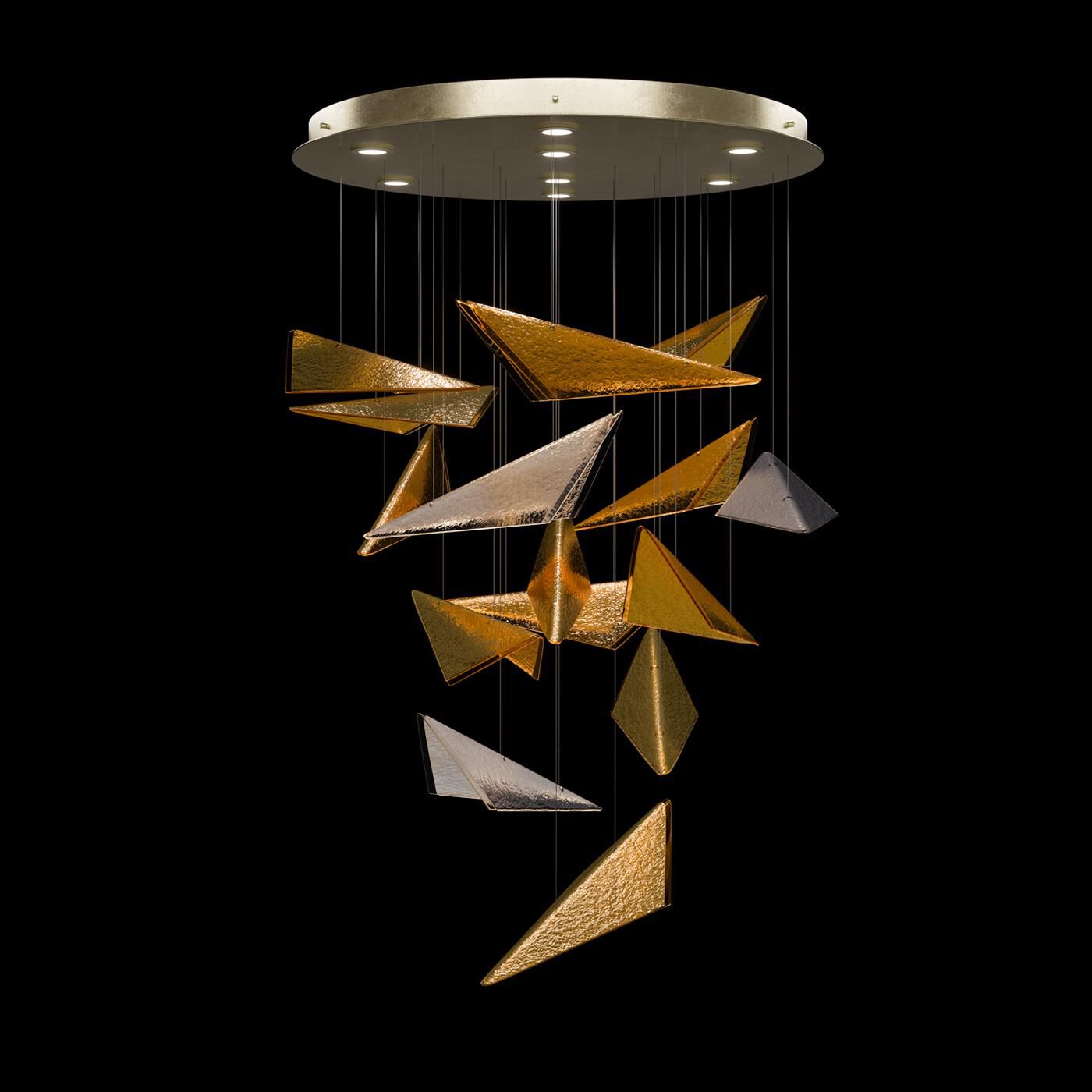 Shown in Gold finish and Amber Hammered glass