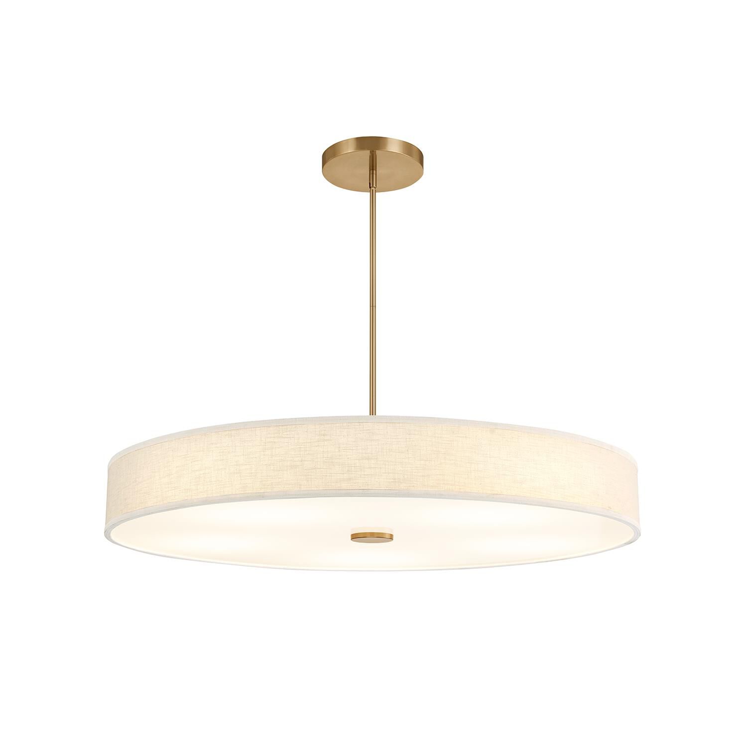 Shown in Brushed Brass finish and Cream Linen shade