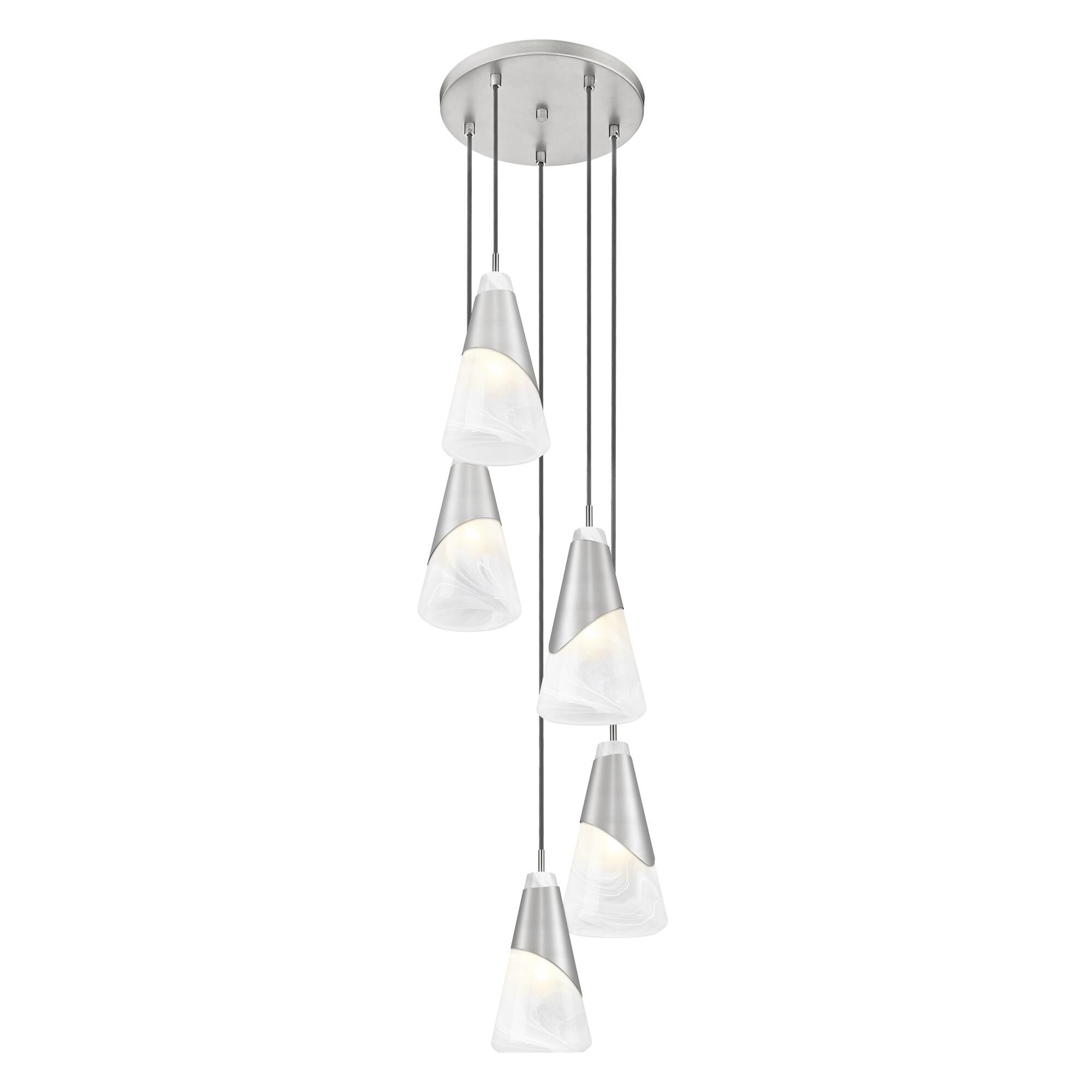 Shown in Brushed Nickel finish and White Swirl glass and White Swirl shade