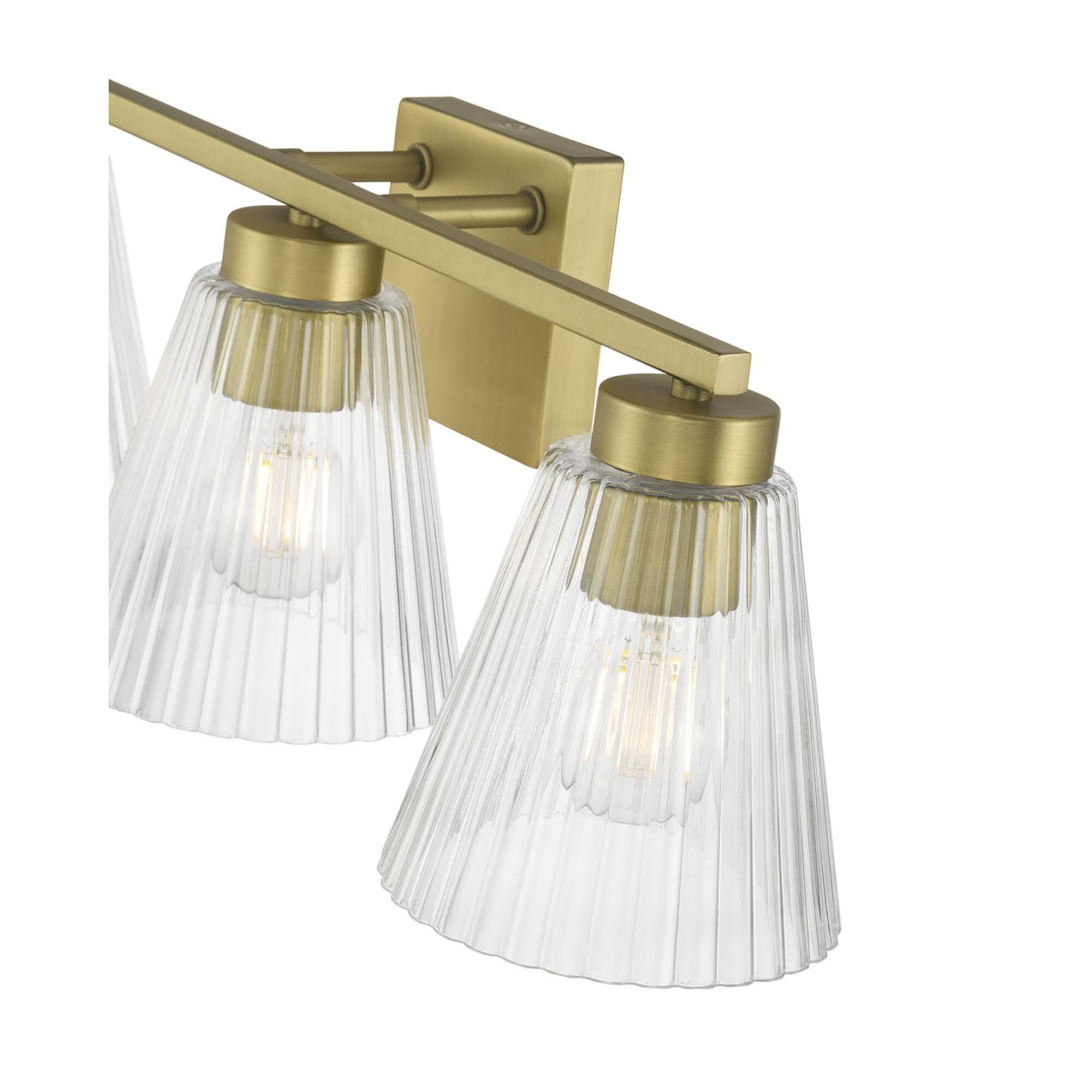 Shown in Vintage Brass finish and Clear Striated glass
