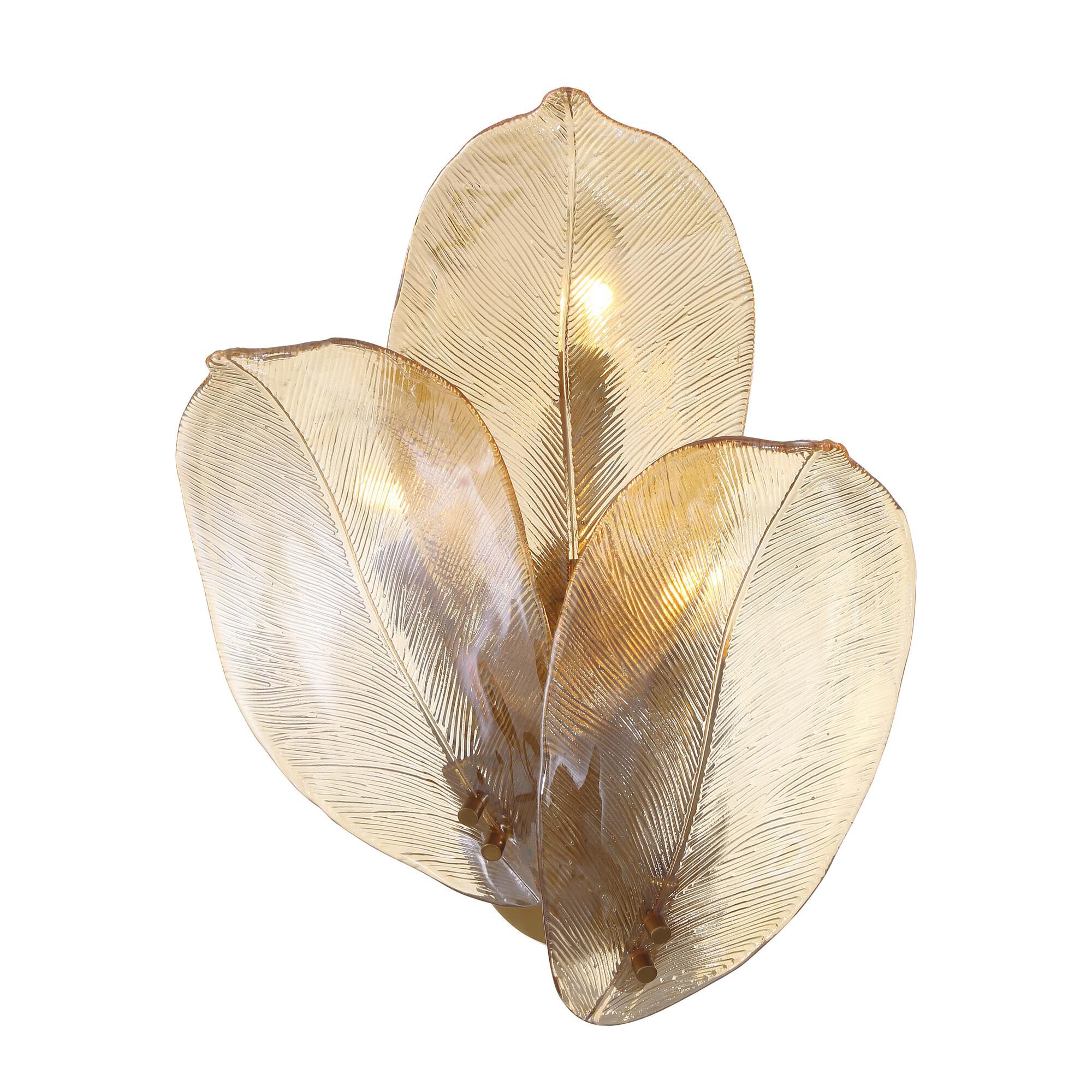 Shown in Legacy Brass finish and Amber Handmade glass