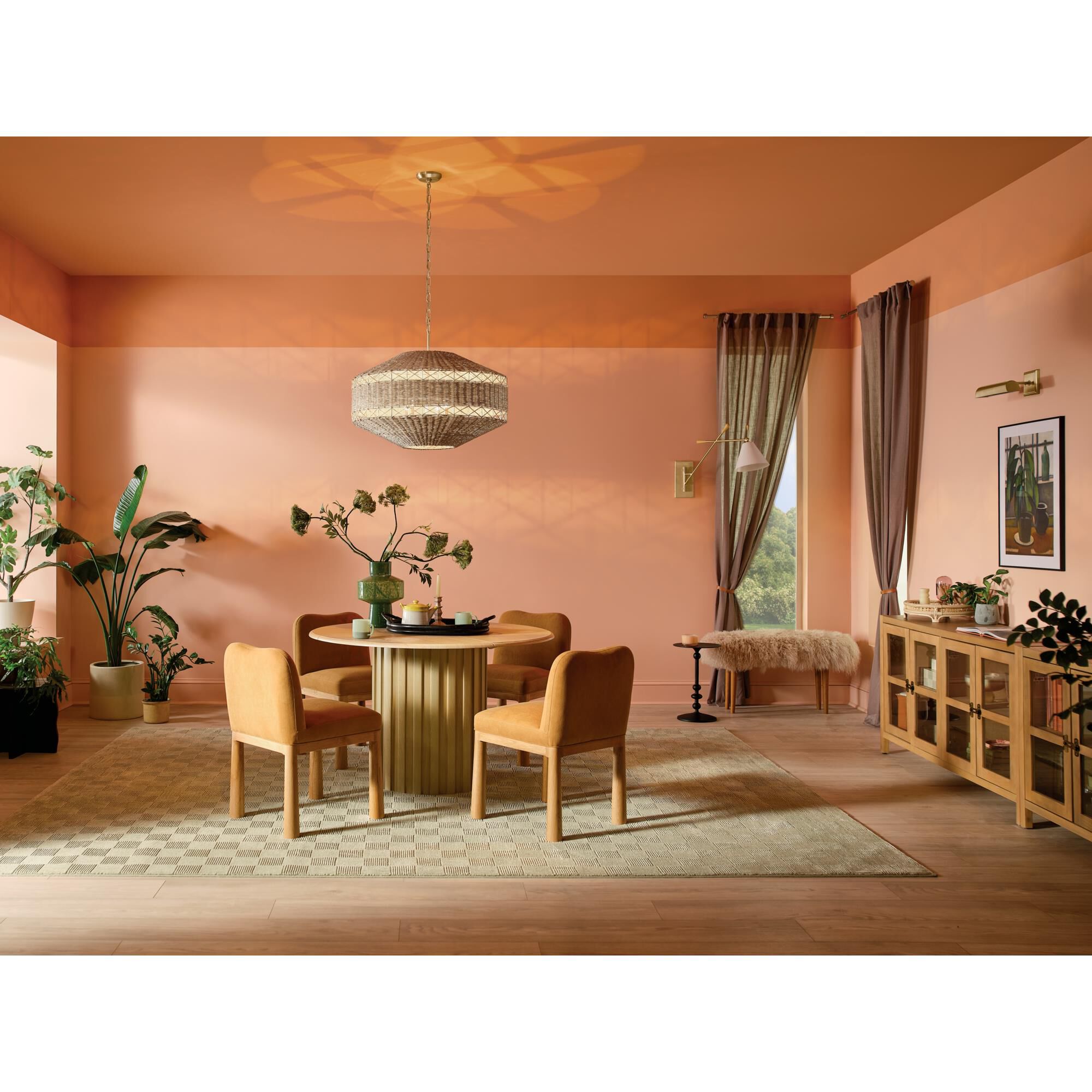 Shown in Champagne Bronze finish and Natural Fibers Textured shade