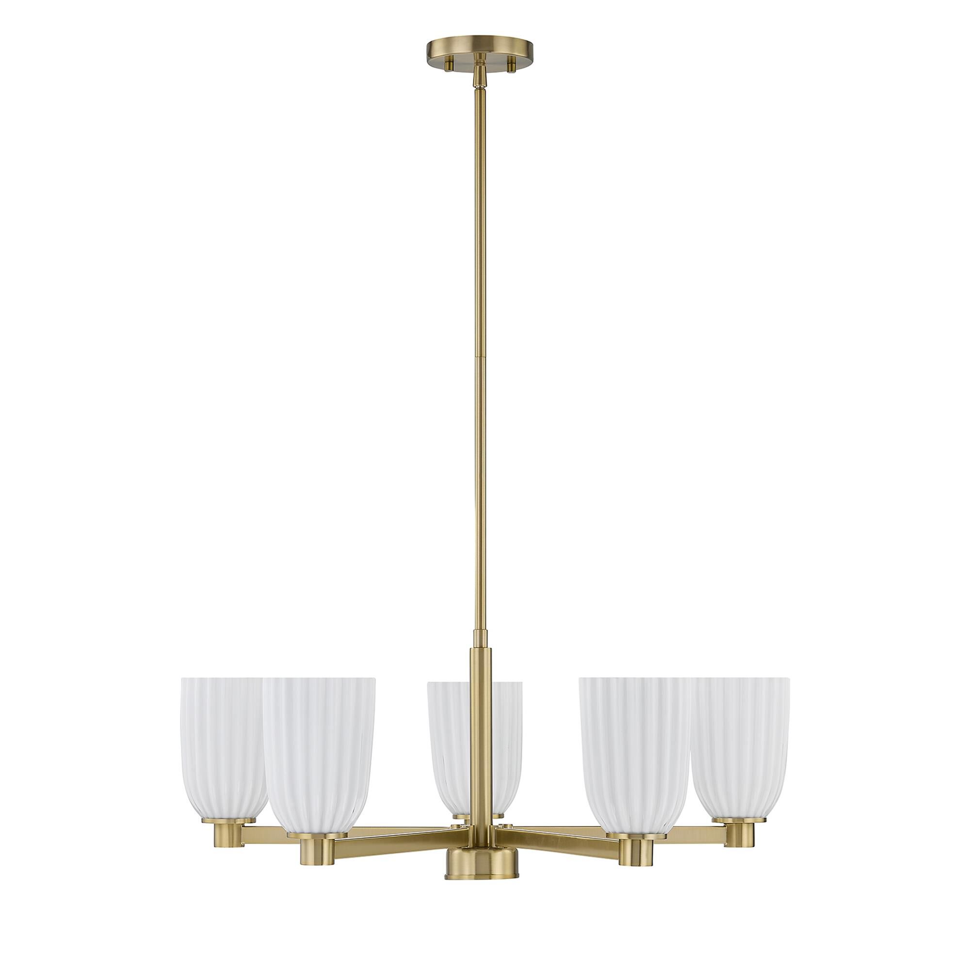 Shown in Noble Brass finish and White Opal Ribbed glass