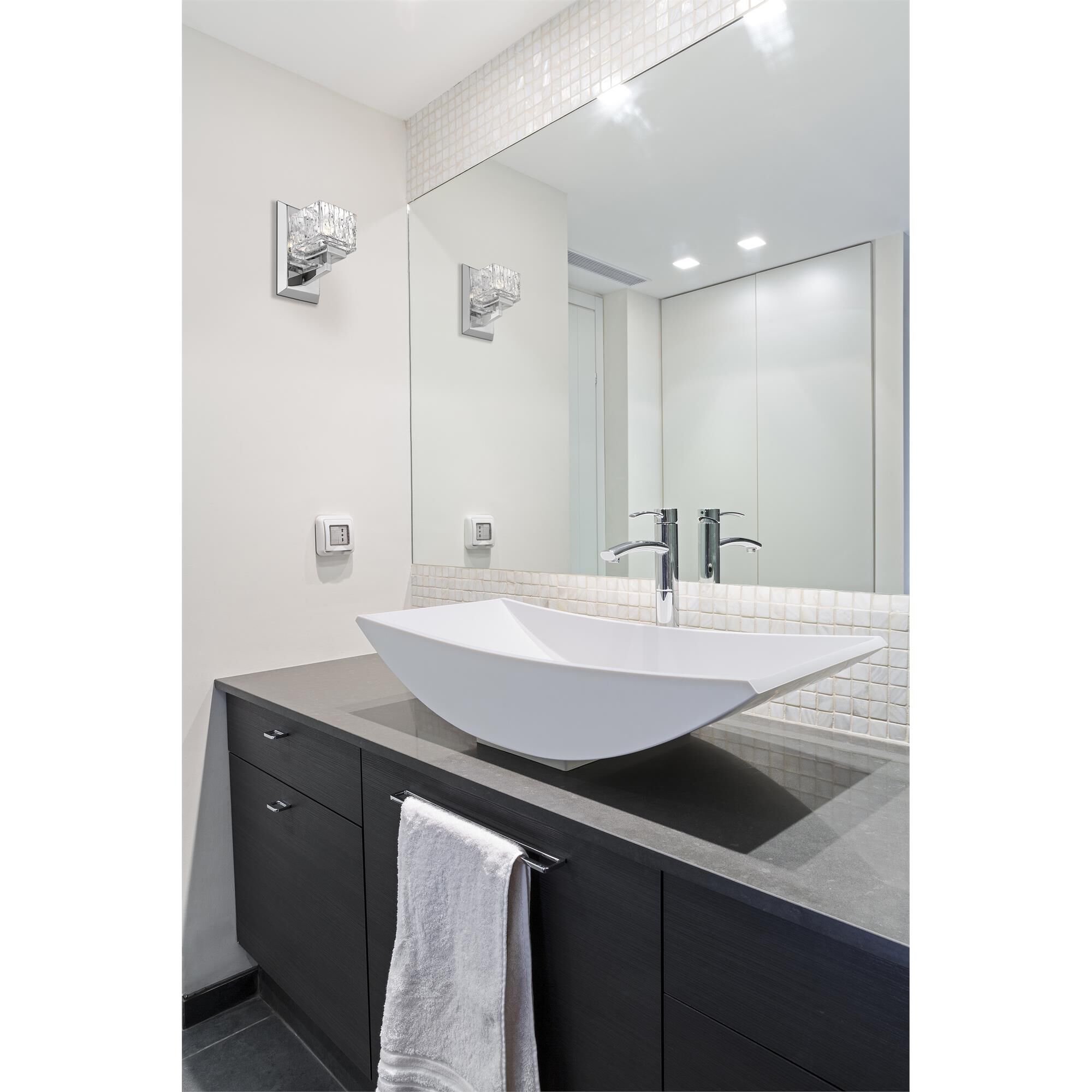 Shown in Chrome finish and Glass shade