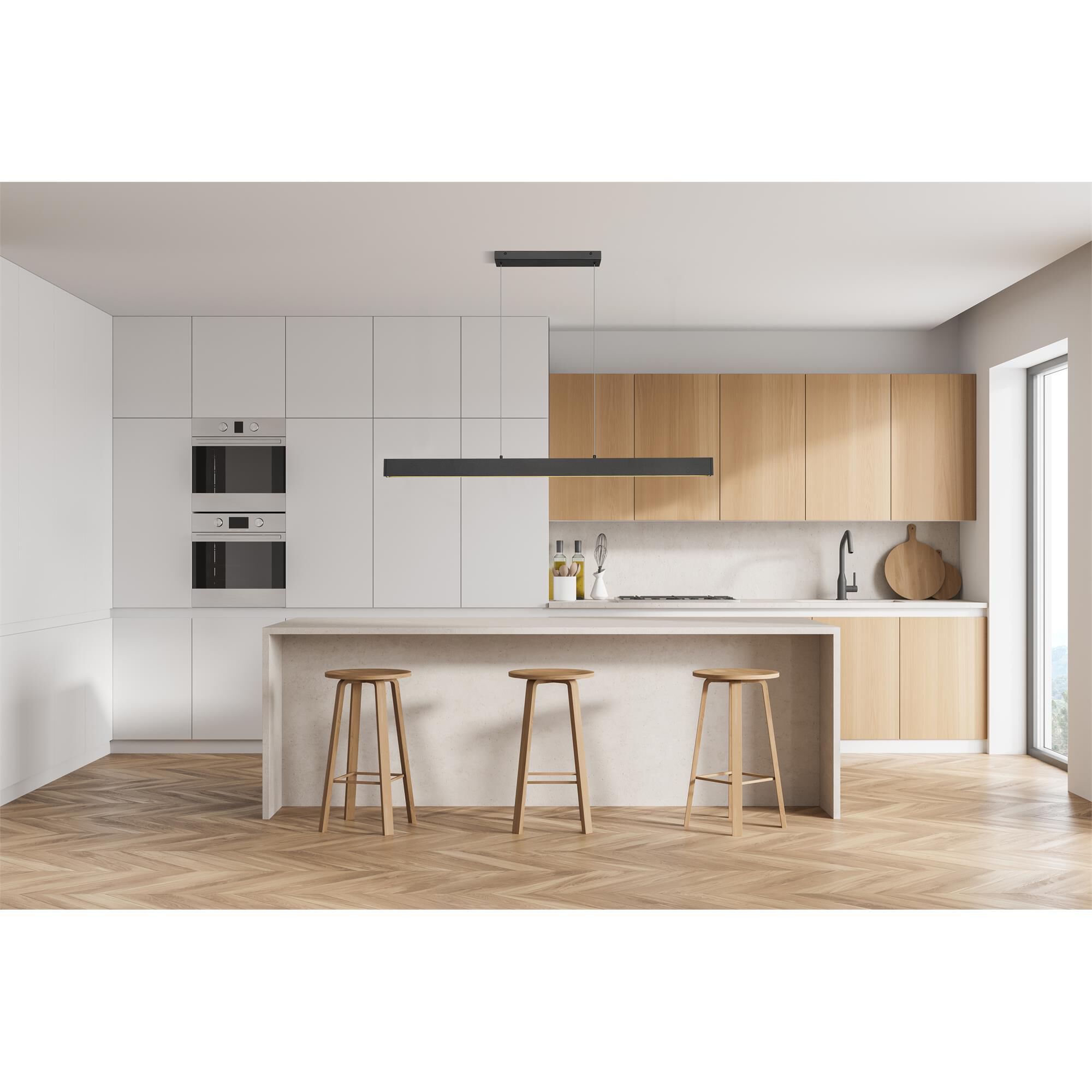 Shown in Matte Black finish and Frosted glass and Frosted shade