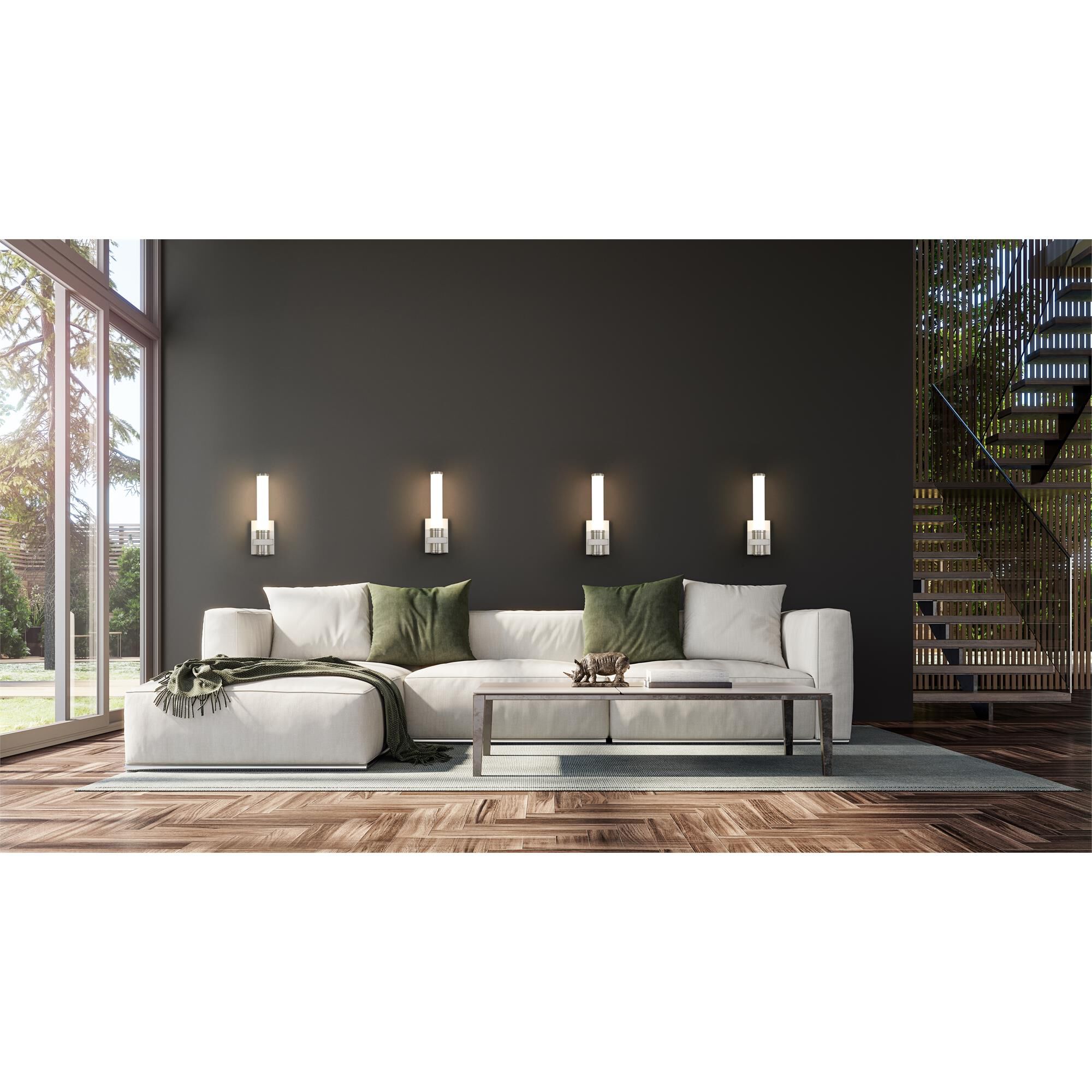Shown in Brushed Nickel finish and Opal White glass and Opal White shade